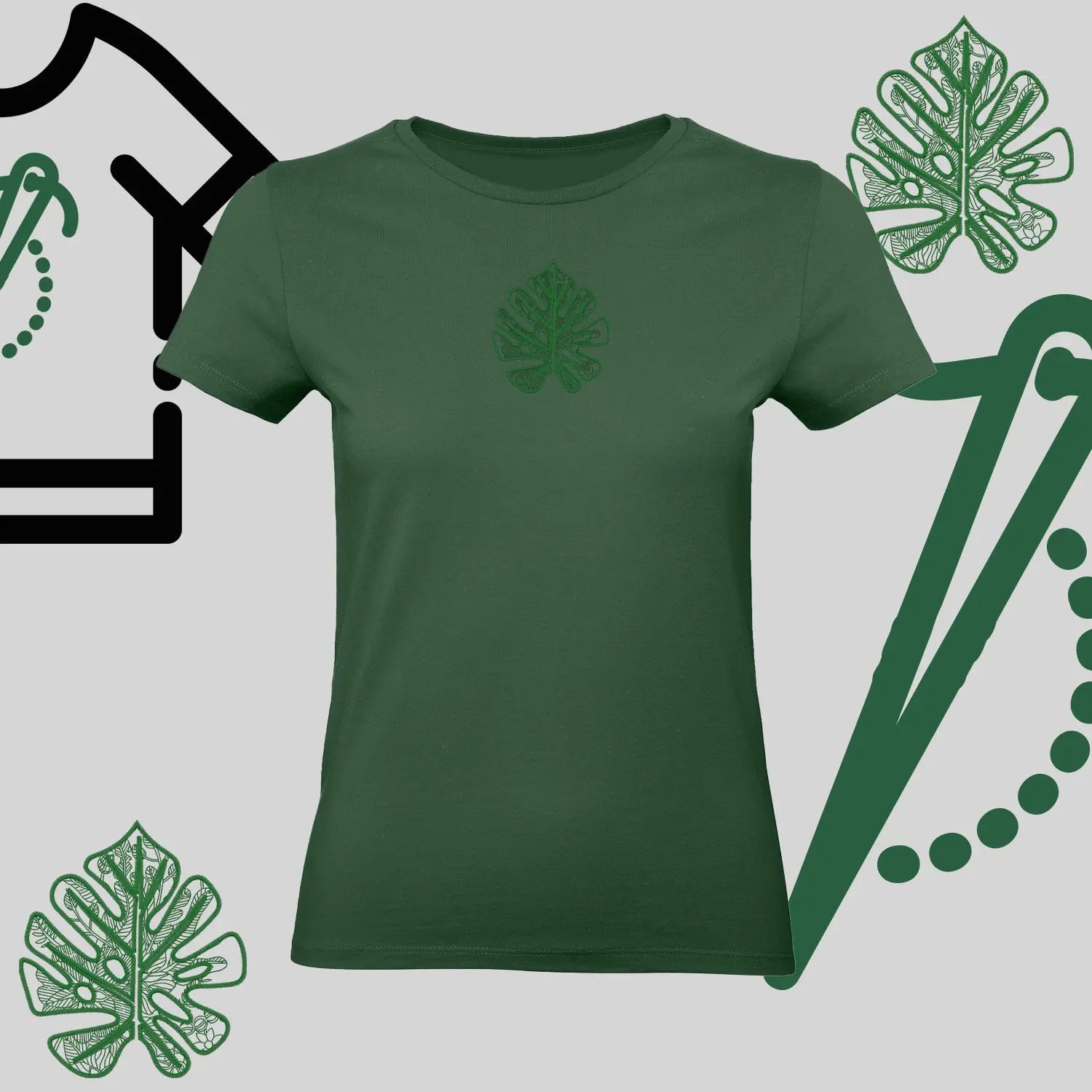 Koszulka damska "Liść Monstery" – haft komputerowy, styl urban jungle Haft z radości