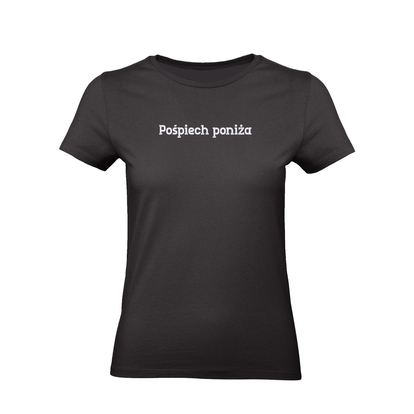Koszulka damska „Pośpiech poniża” – Haft 3D, Styl i Dystans do Życia