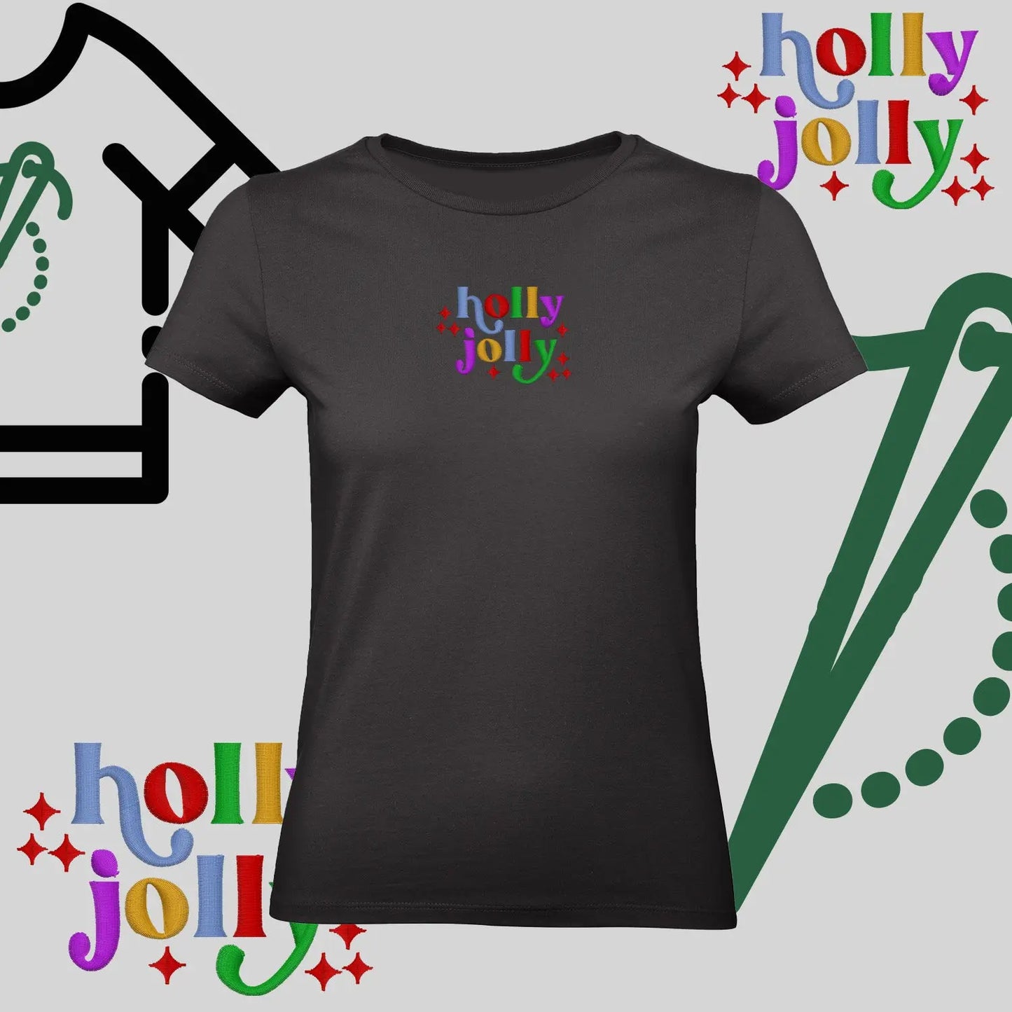 Koszulka damska  "Holly Jolly" – haft komputerowy, styl z pozytywnym przekazem Haft z radości