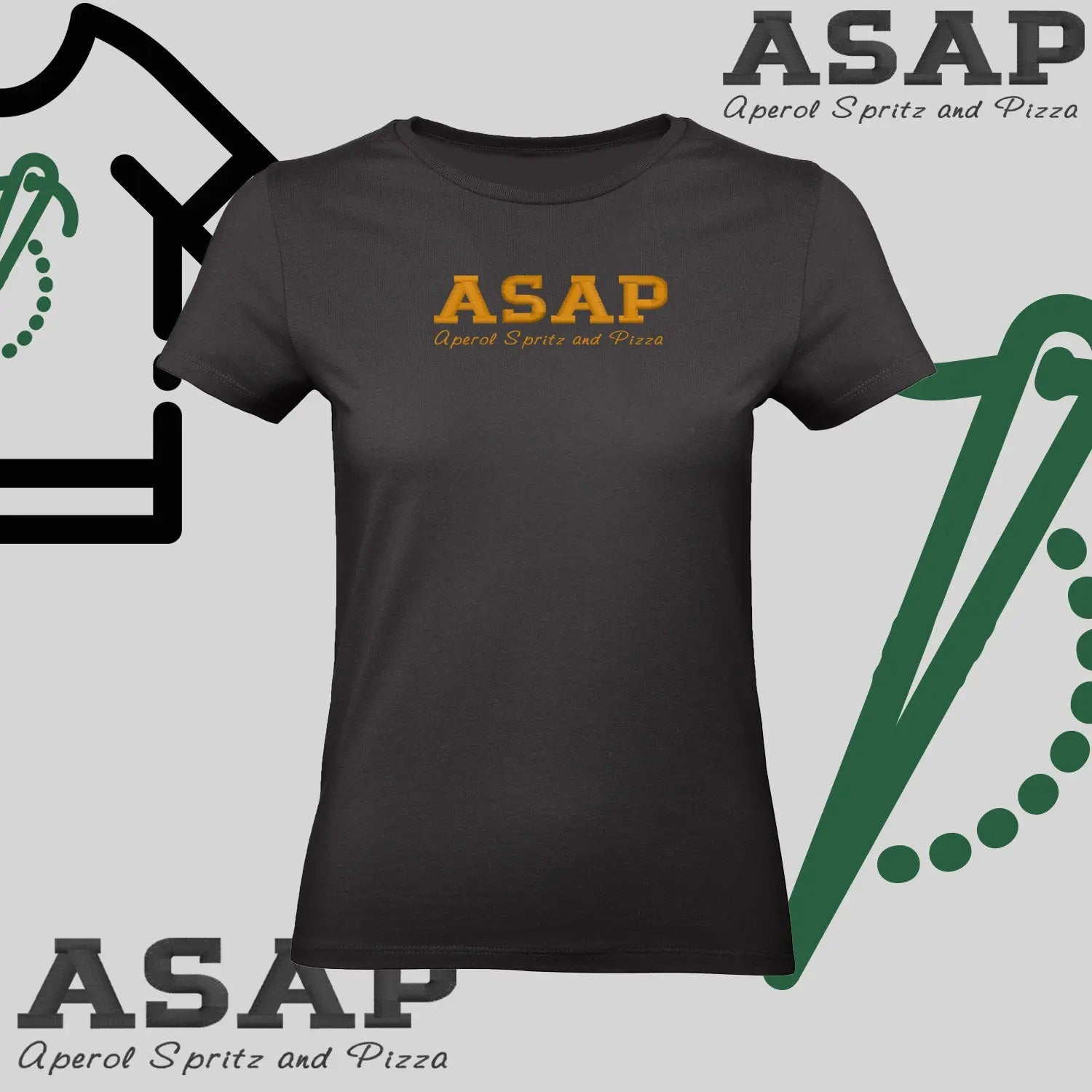 Koszulka damska "ASAP – Aperol Spritz and Pizza" – haft, włoski klimat Haft z radości