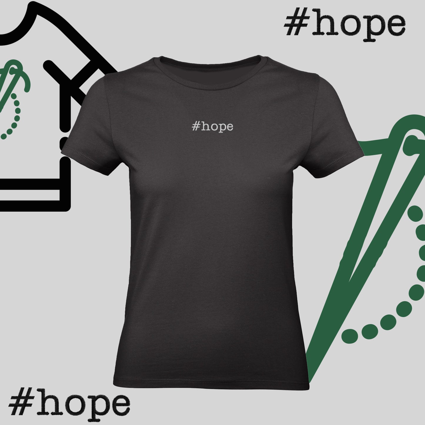 Koszulka damska "#hope" – haft komputerowy, inspiracja na co dzień