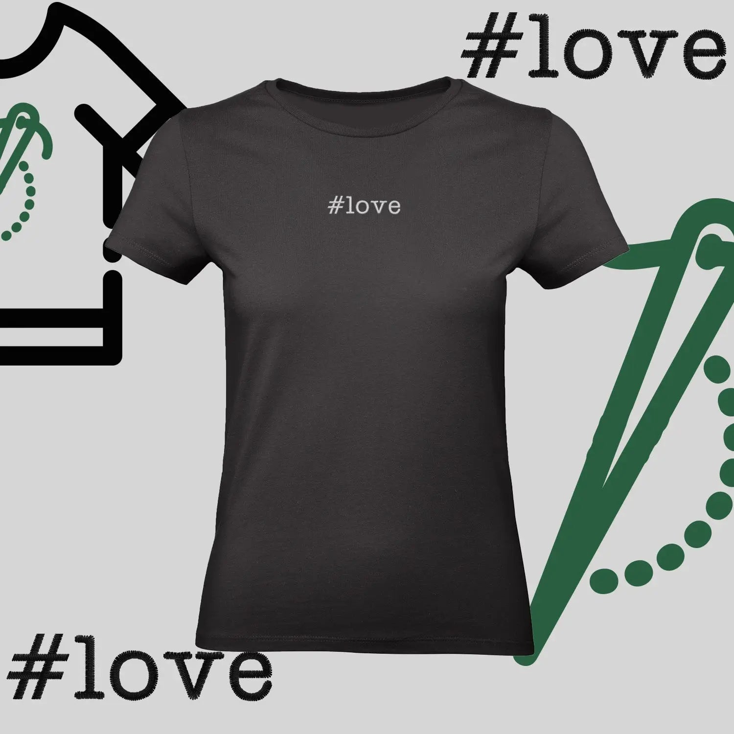 Koszulka damska  "#love" – haft komputerowy, styl z pozytywnym przekazem Haft z radości