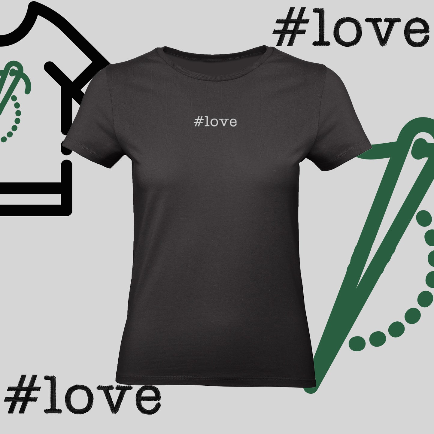 Koszulka damska  "#love" – haft komputerowy, styl z pozytywnym przekazem