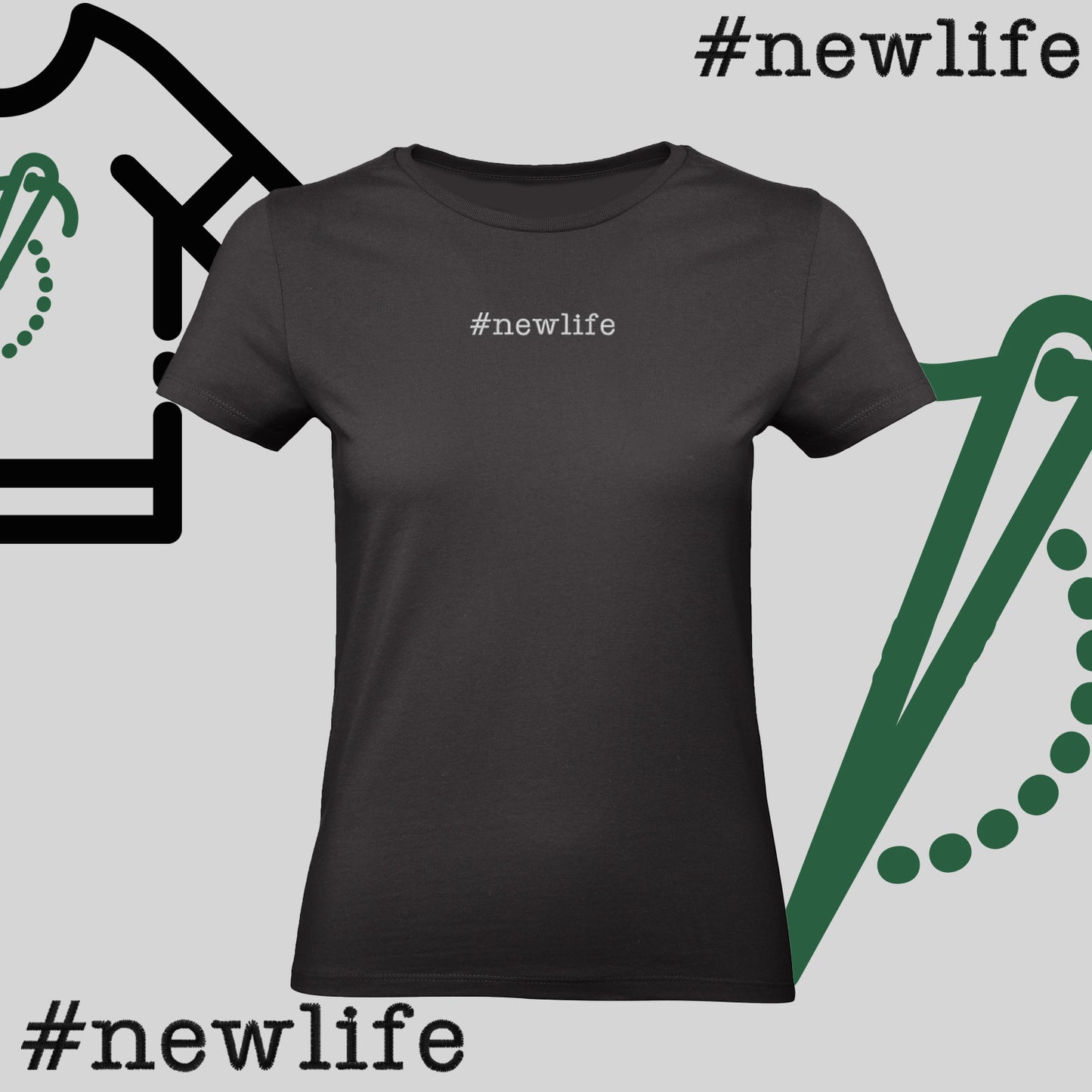 Koszulka damska "#newlife" – haft komputerowy, inspiracja na nowy początek