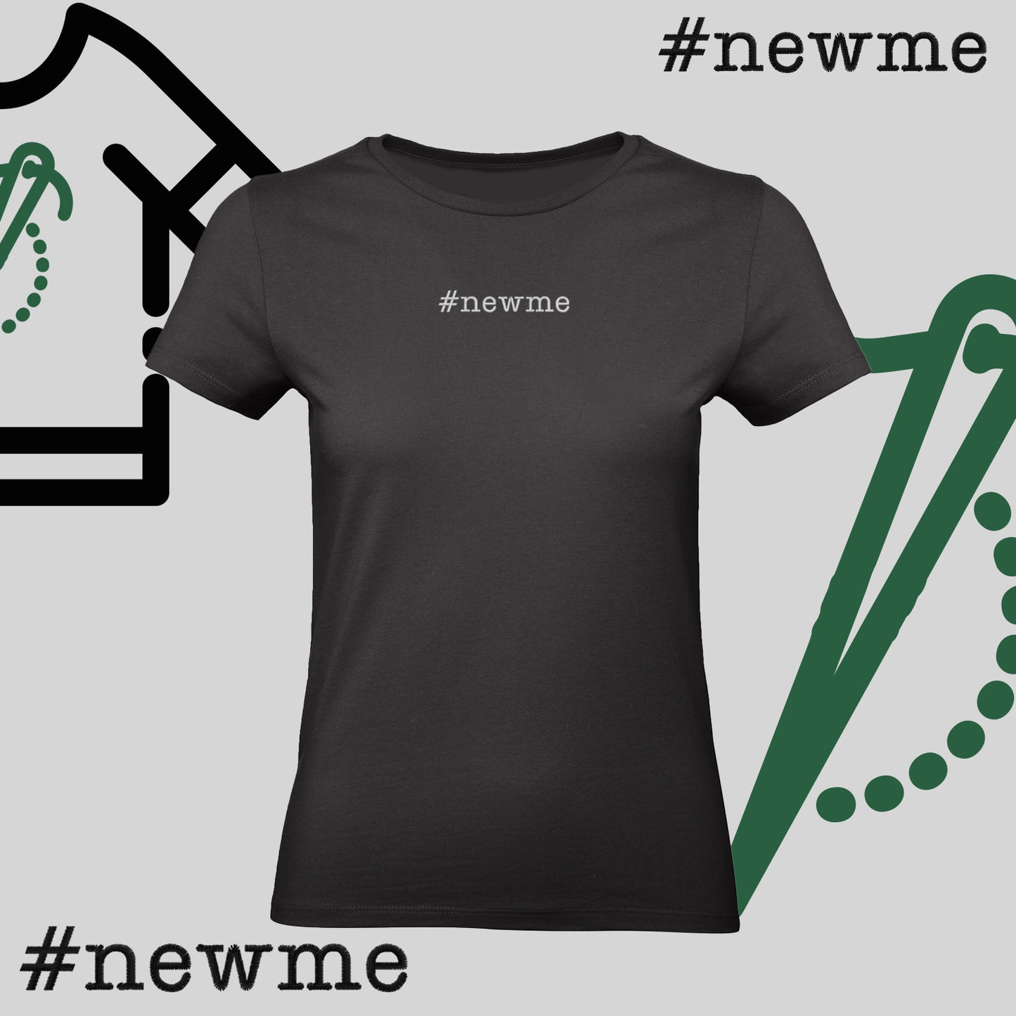 Koszulka damska "#newme" – haft komputerowy, motywacja i nowy styl