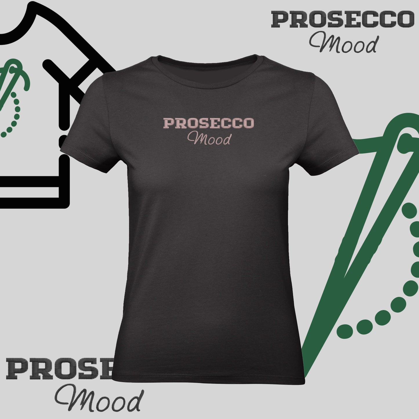 Koszulka damska "PROSECCO MOOD" – haft komputerowy, styl na każdą okazję