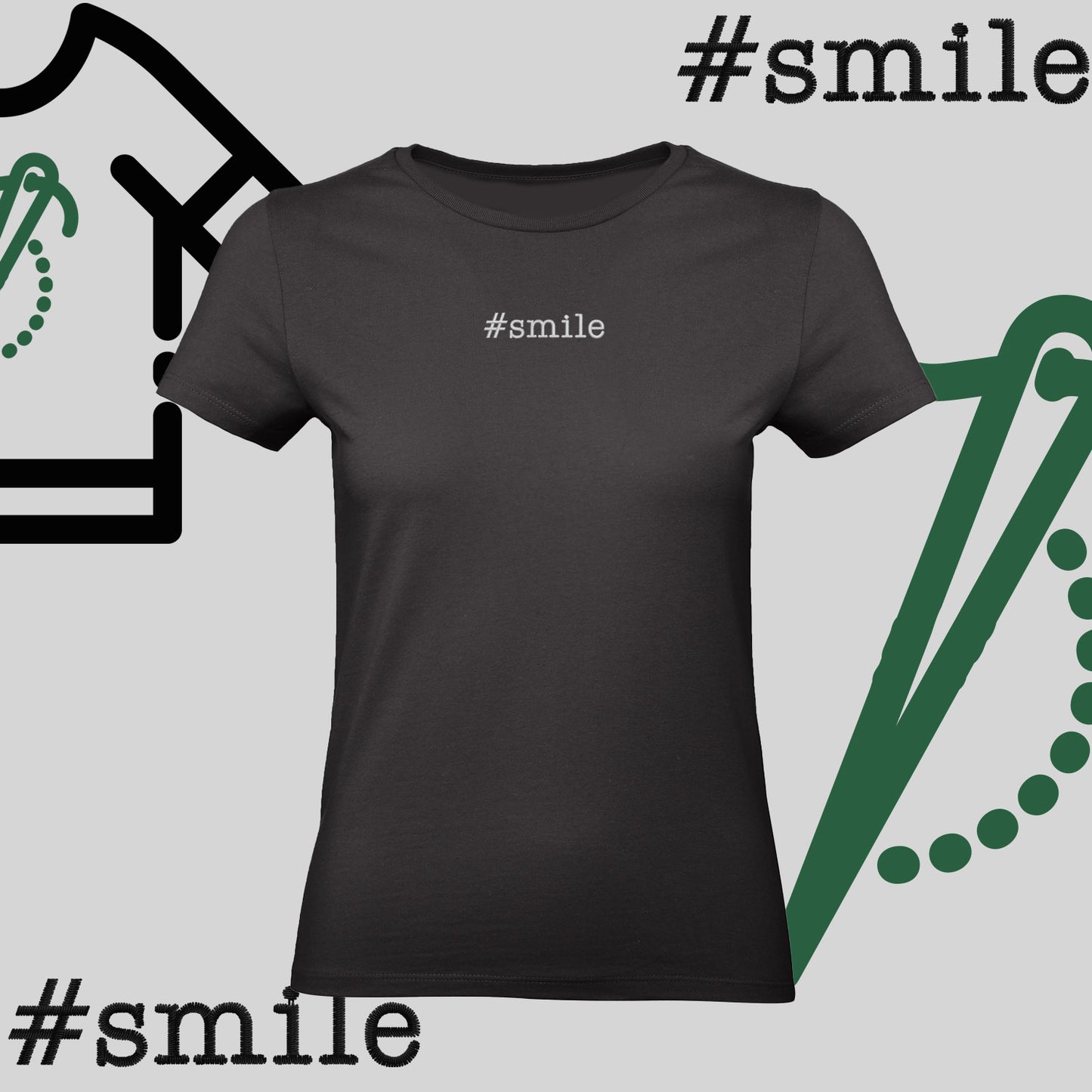 Koszulka damska "#SMILE" – haft komputerowy, pozytywny styl na co dzień