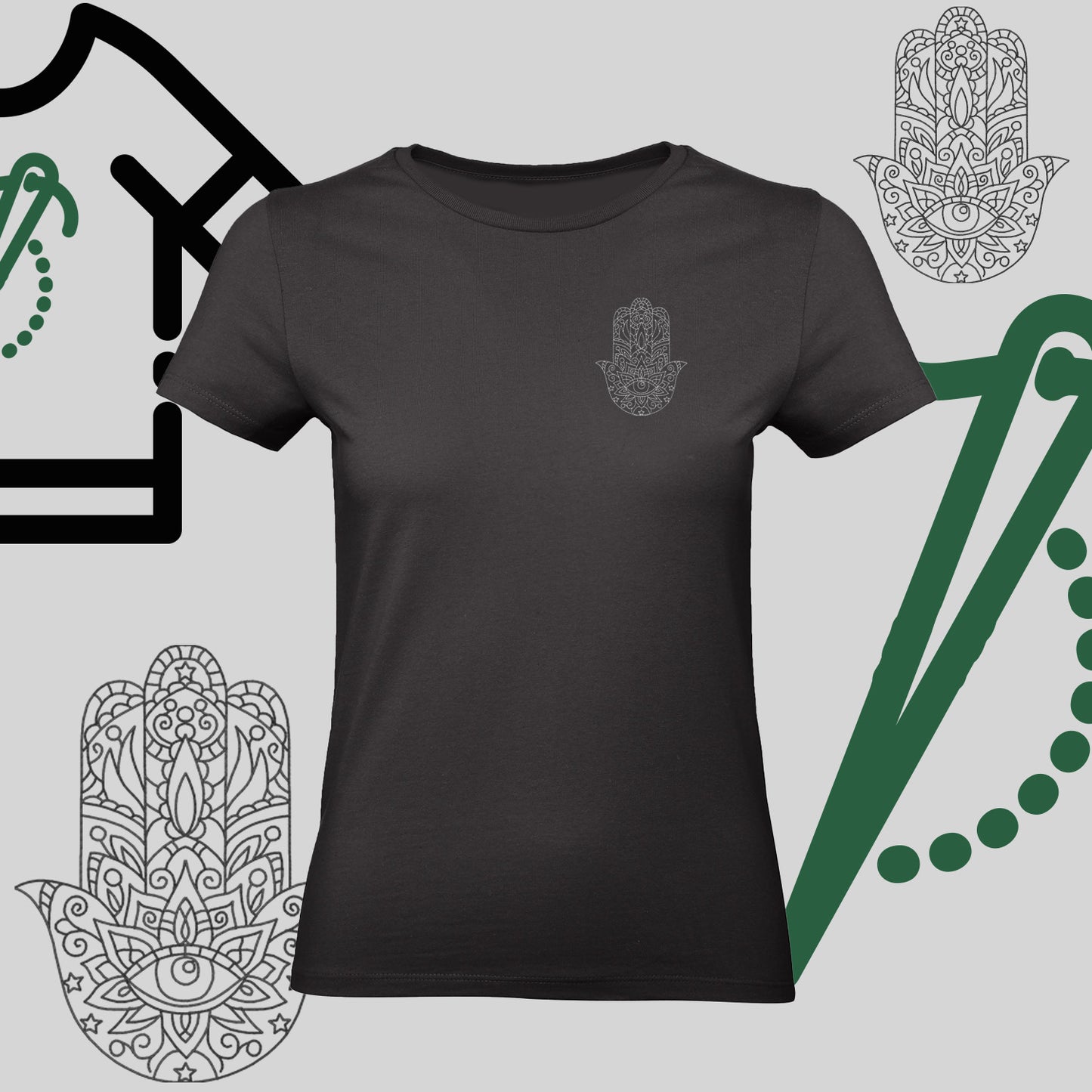 Koszulka damska "Hamsa" – haft komputerowy, symbol ochrony i stylu