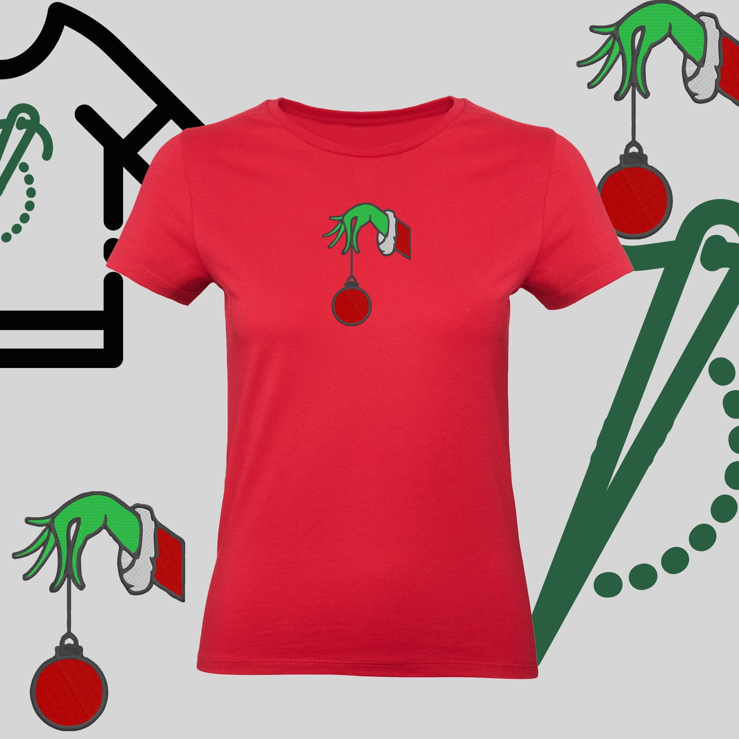 Koszulka damska  "Grinch Bombka" – haft komputerowy, styl z pozytywnym przekazem