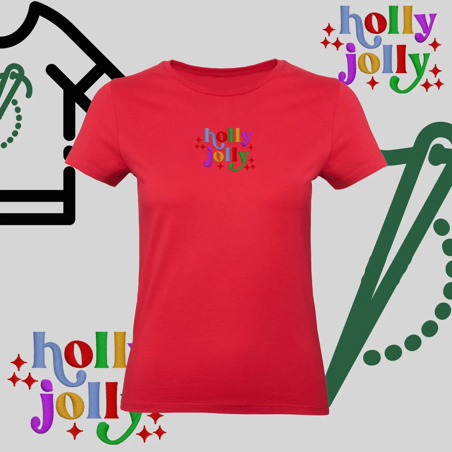 Koszulka damska  "Holly Jolly" – haft komputerowy, styl z pozytywnym przekazem Haft z radości