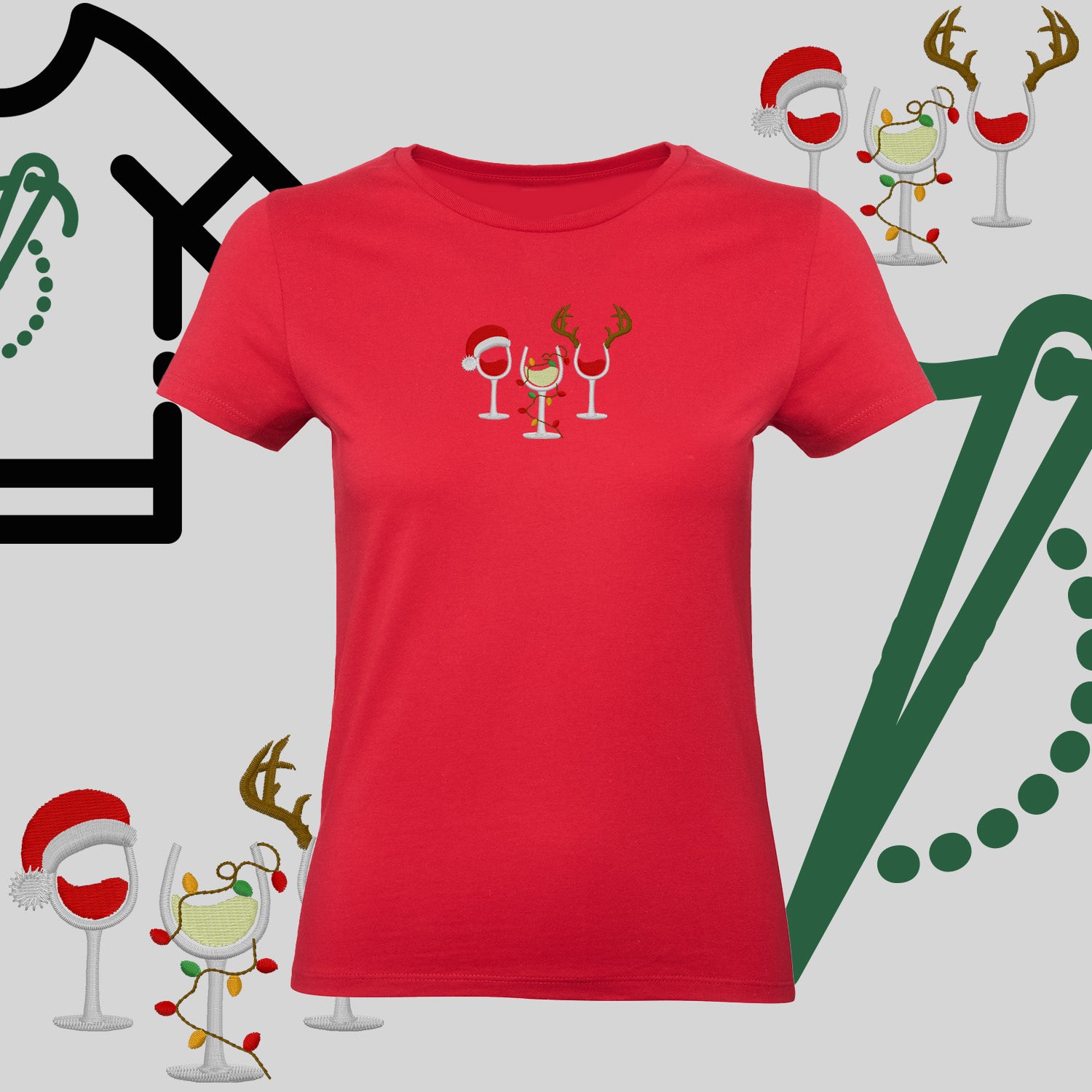 Koszulka damska  "Kieliszki Świąteczne" – haft komputerowy, styl z pozytywnym przekazem