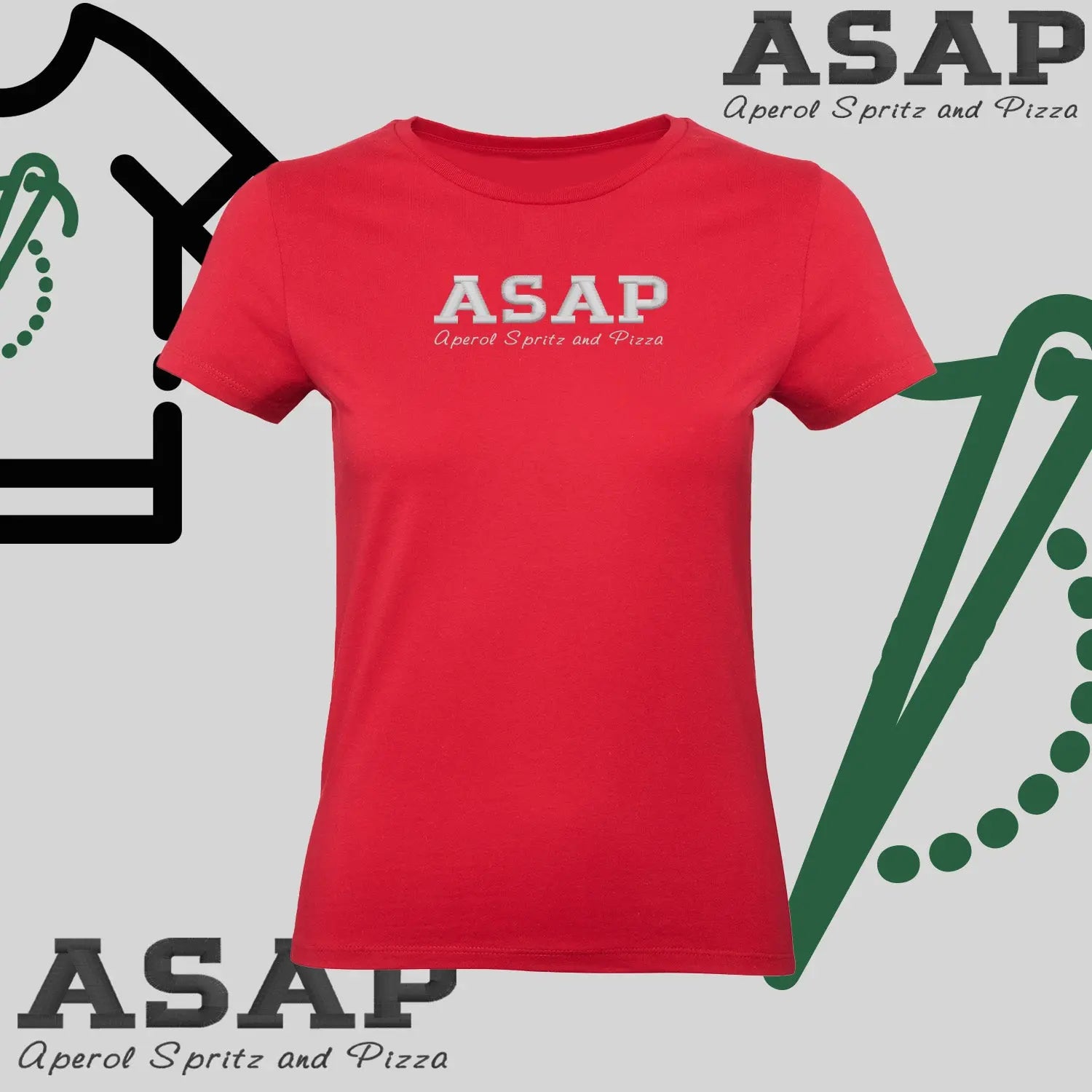 Koszulka damska "ASAP – Aperol Spritz and Pizza" – haft, włoski klimat Haft z radości
