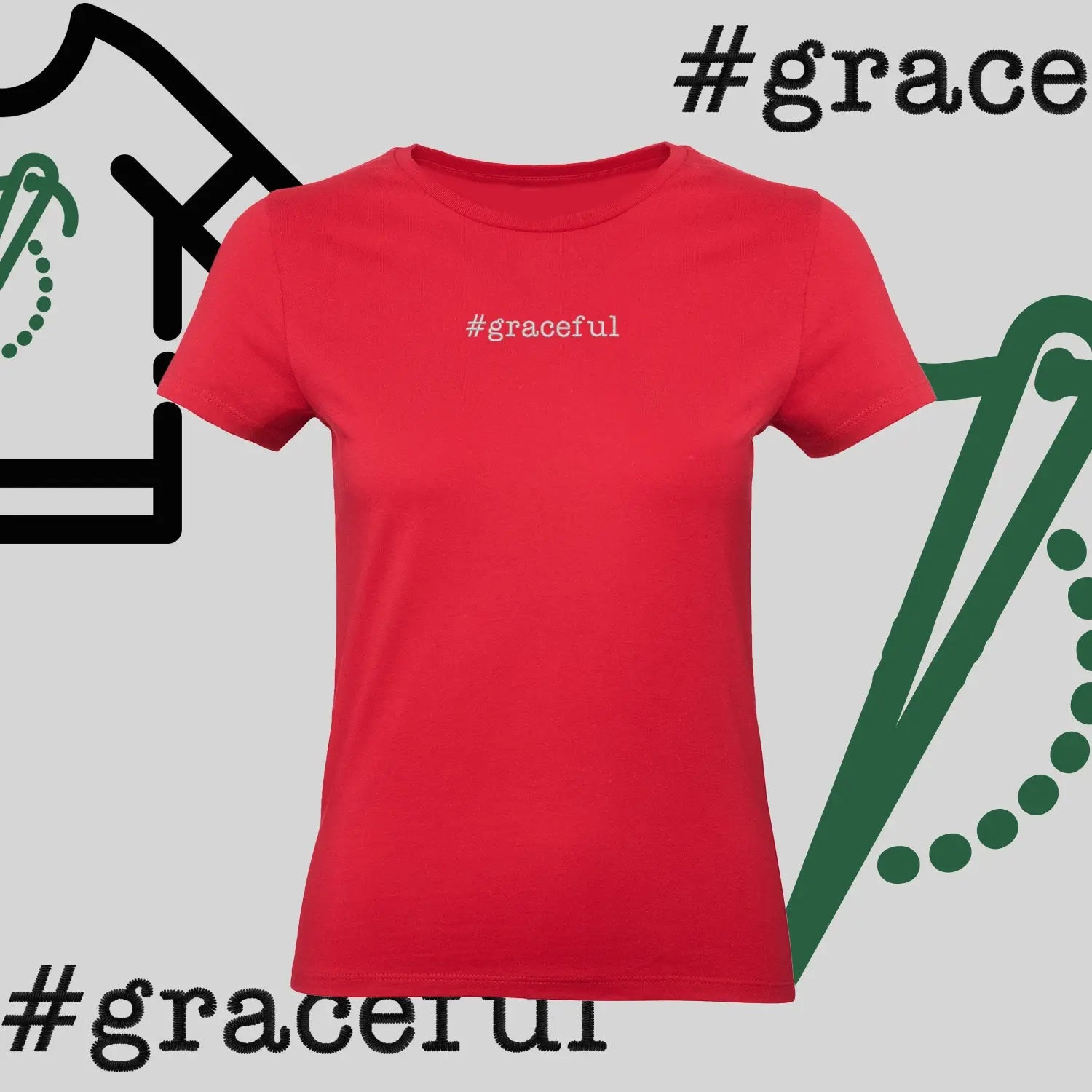 Koszulka damska "#graceful" – haft komputerowy, elegancja w stylu casual Haft z radości
