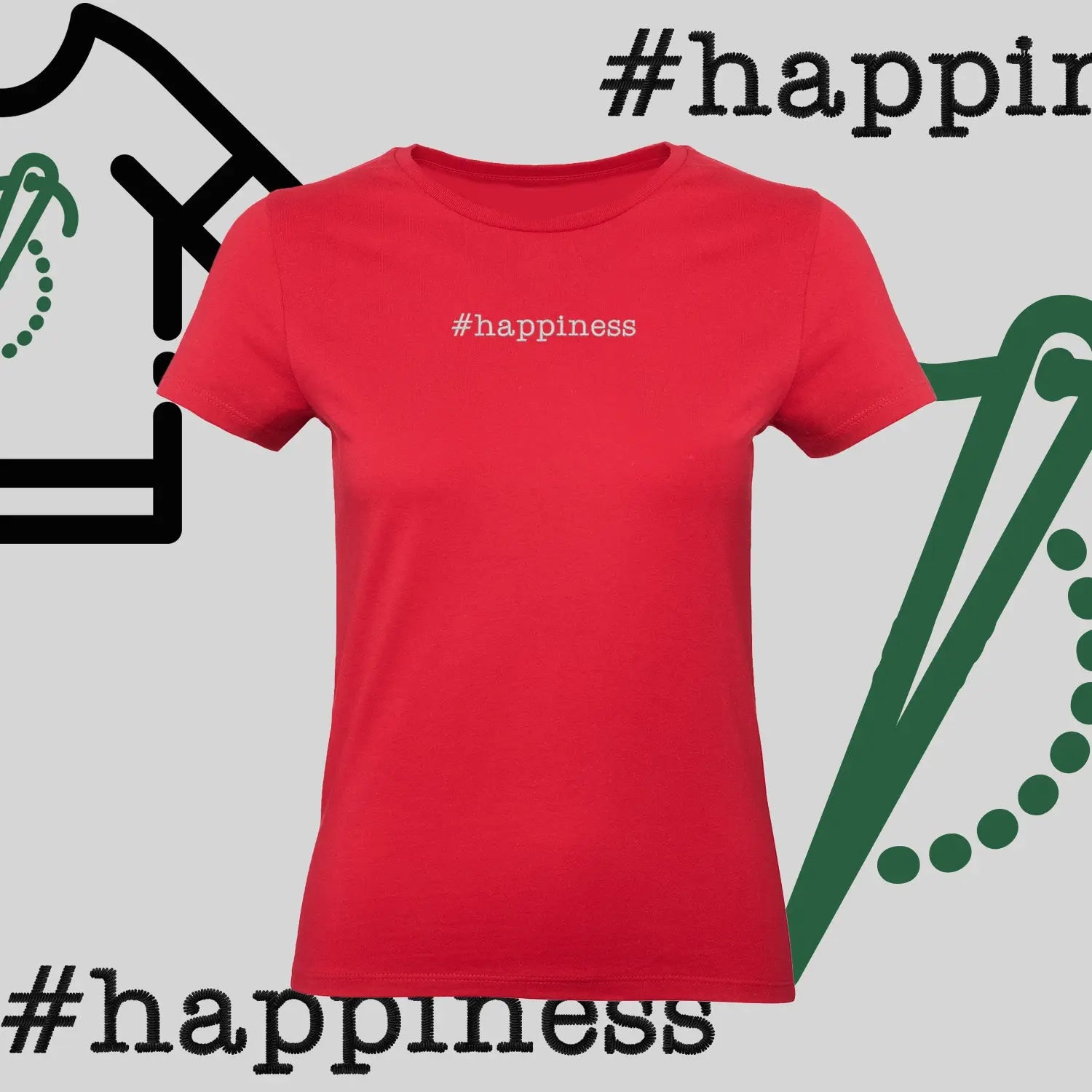 Koszulka damska "#happiness" – haft komputerowy, styl z pozytywną energią Haft z radości