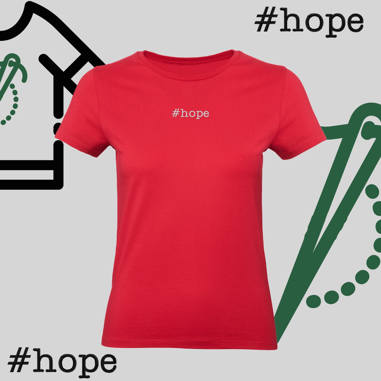 Koszulka damska "#hope" – haft komputerowy, inspiracja na co dzień