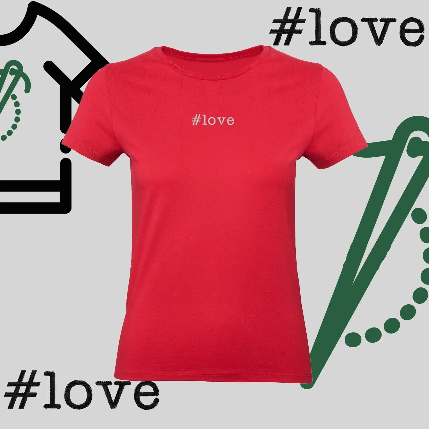 Koszulka damska  "#love" – haft komputerowy, styl z pozytywnym przekazem Haft z radości