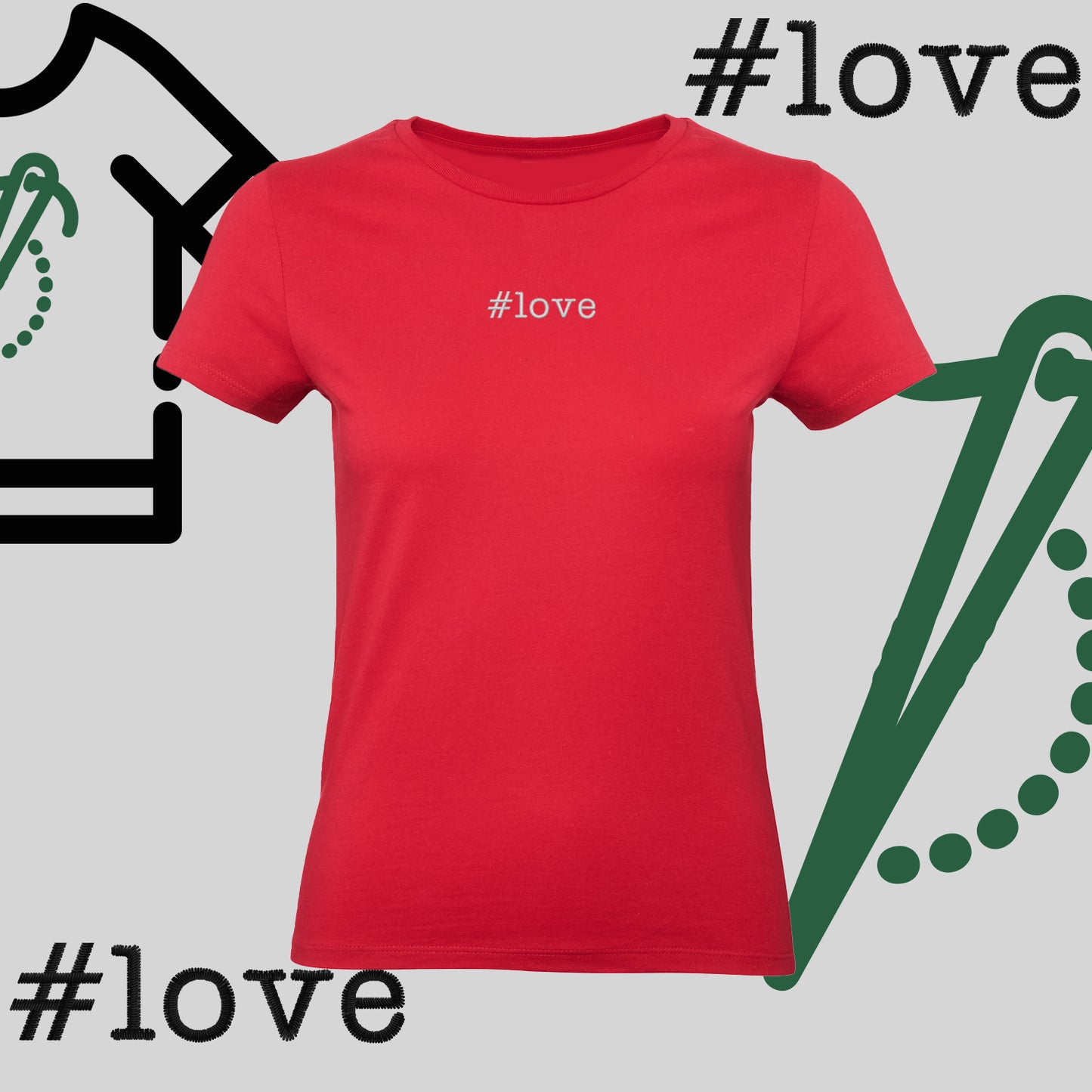 Koszulka damska  "#love" – haft komputerowy, styl z pozytywnym przekazem