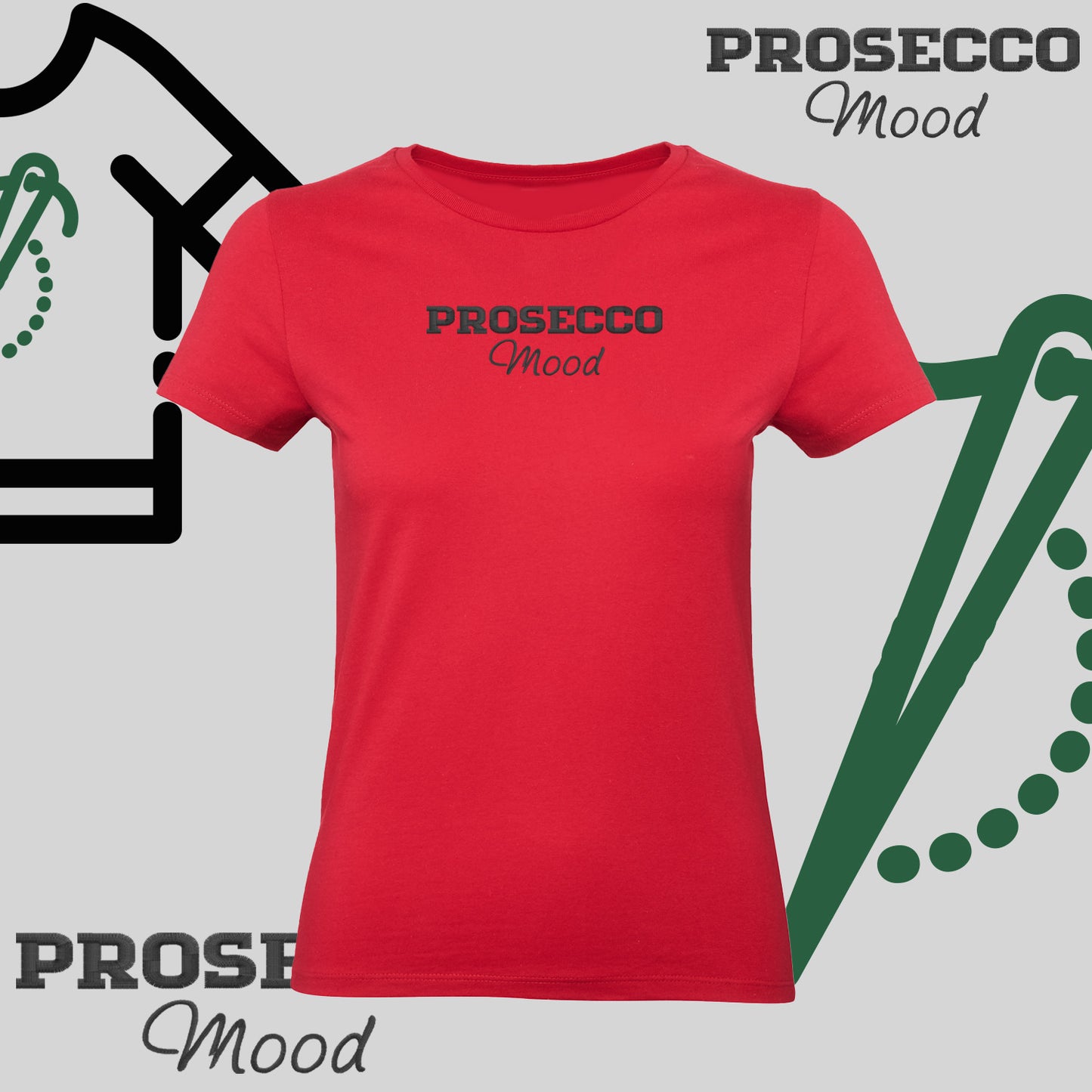 Koszulka damska "PROSECCO MOOD" – haft komputerowy, styl na każdą okazję