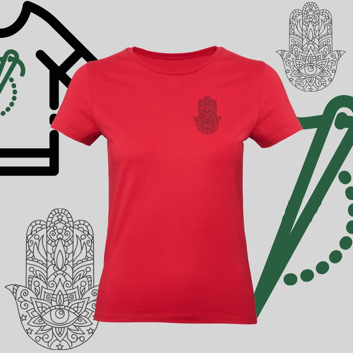 Koszulka damska "Hamsa" – haft komputerowy, symbol ochrony i stylu