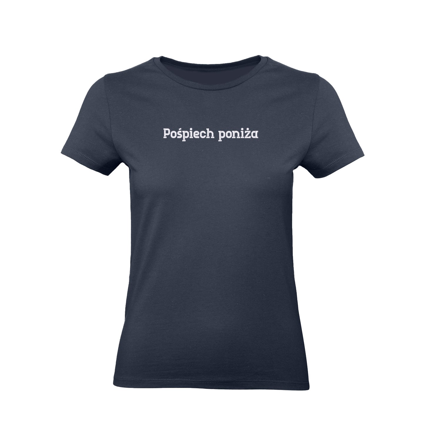Koszulka damska „Pośpiech poniża” – Haft 3D, Styl i Dystans do Życia