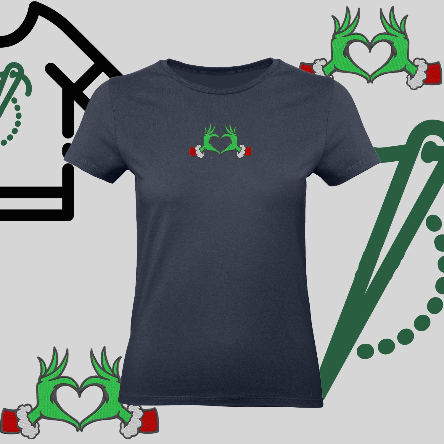 Koszulka damska  "Grinch Serce" – haft komputerowy, styl z pozytywnym przekazem