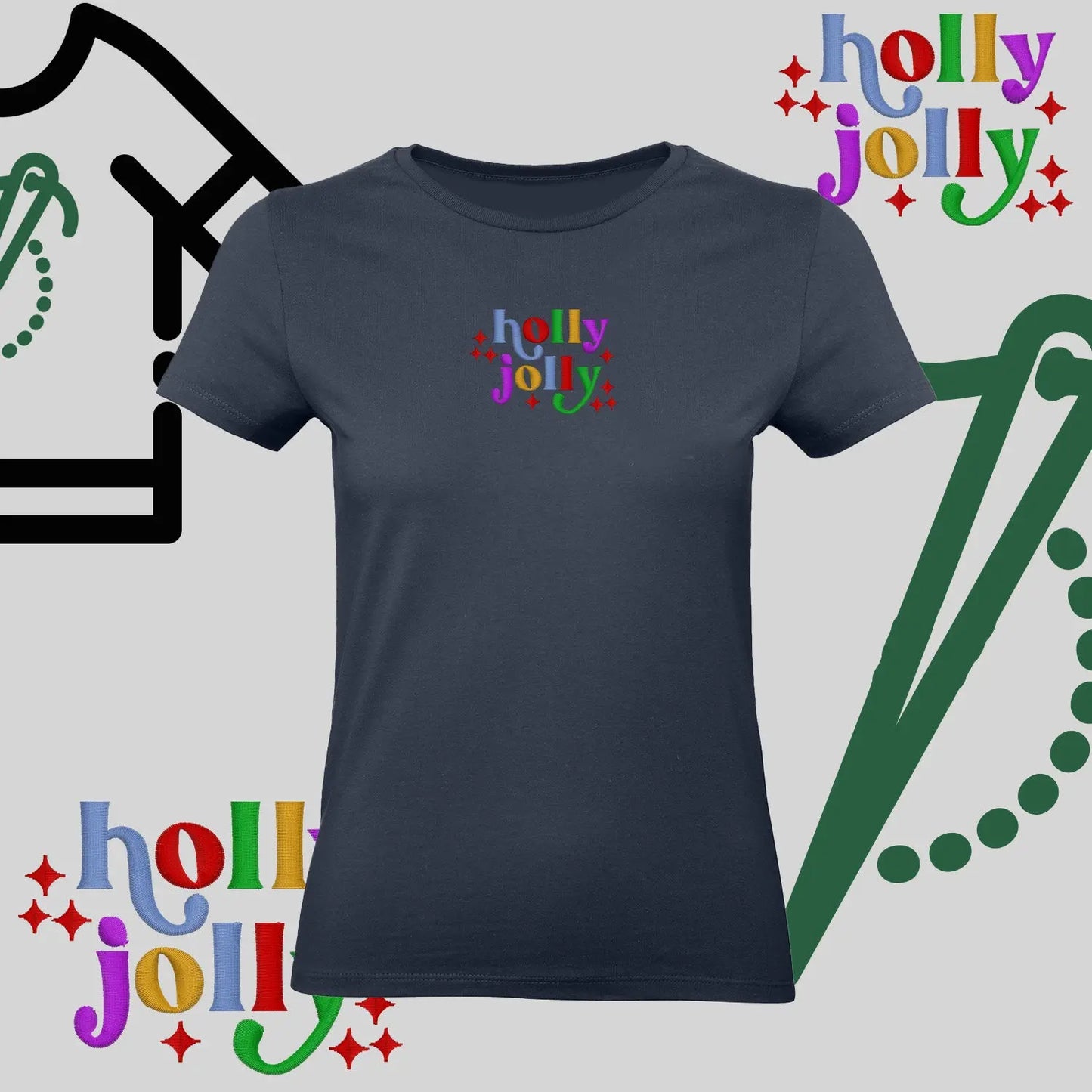 Koszulka damska  "Holly Jolly" – haft komputerowy, styl z pozytywnym przekazem Haft z radości