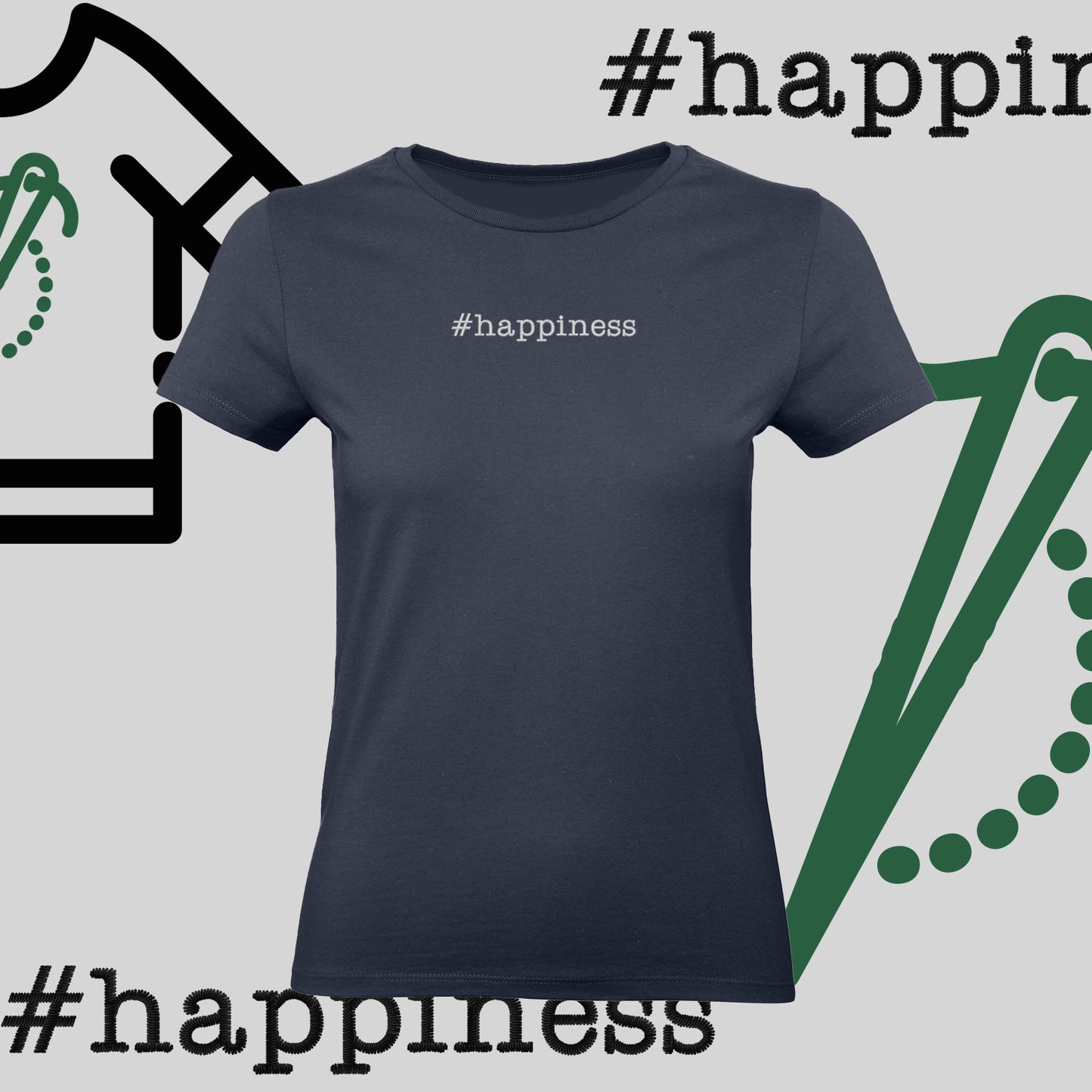 Koszulka damska "#happiness" – haft komputerowy, styl z pozytywną energią