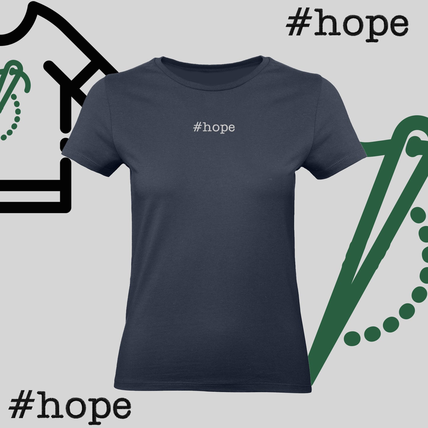 Koszulka damska "#hope" – haft komputerowy, inspiracja na co dzień