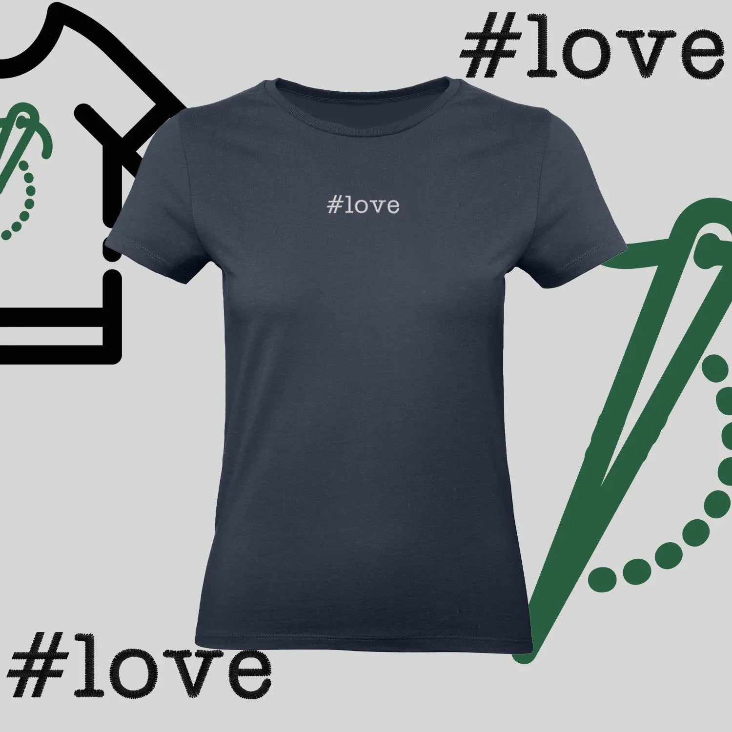 Koszulka damska  "#love" – haft komputerowy, styl z pozytywnym przekazem Haft z radości