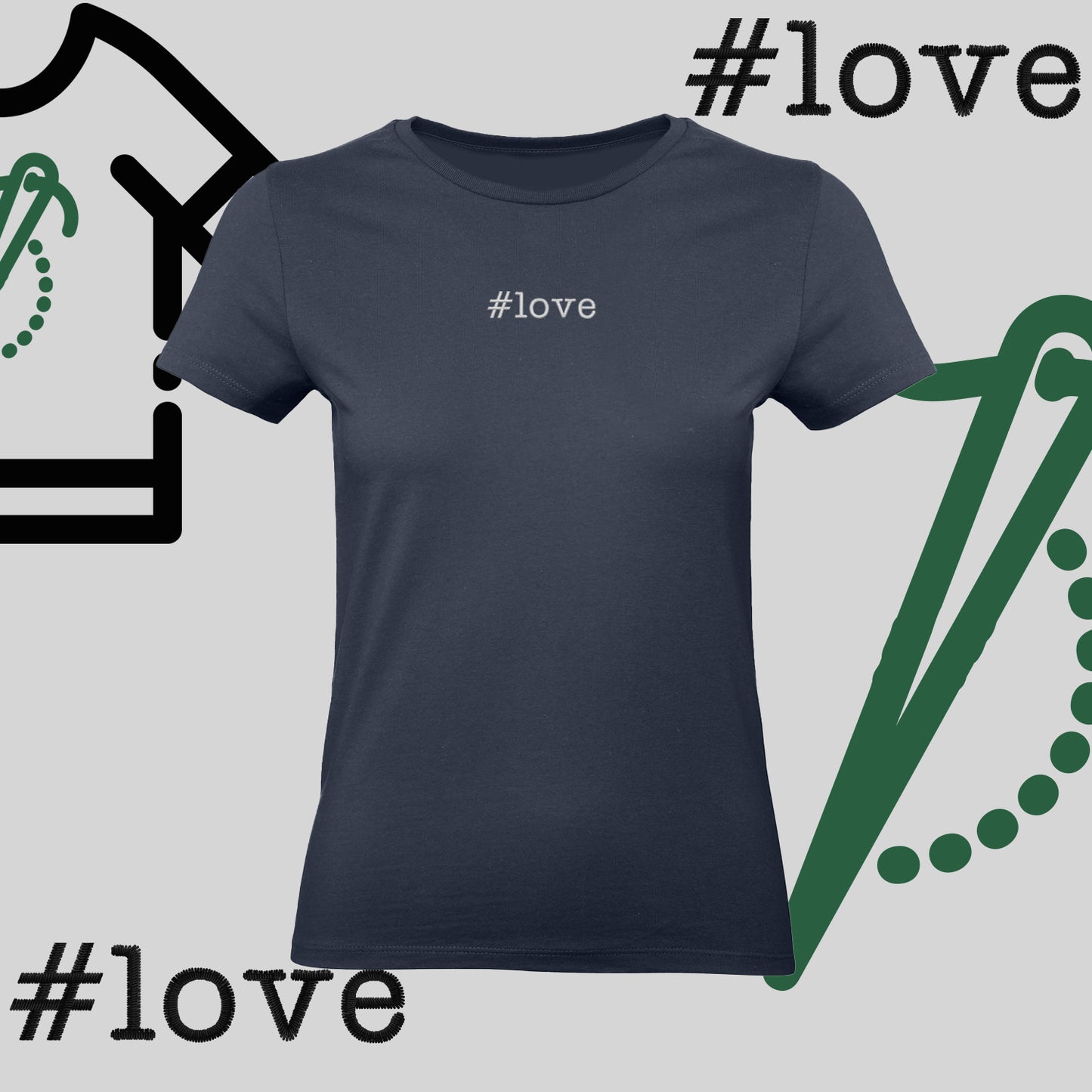 Koszulka damska  "#love" – haft komputerowy, styl z pozytywnym przekazem