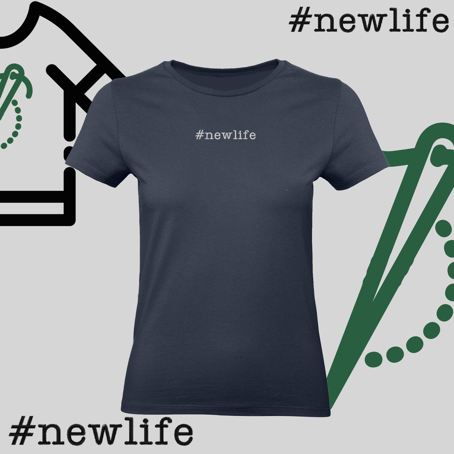 Koszulka damska "#newlife" – haft komputerowy, inspiracja na nowy początek