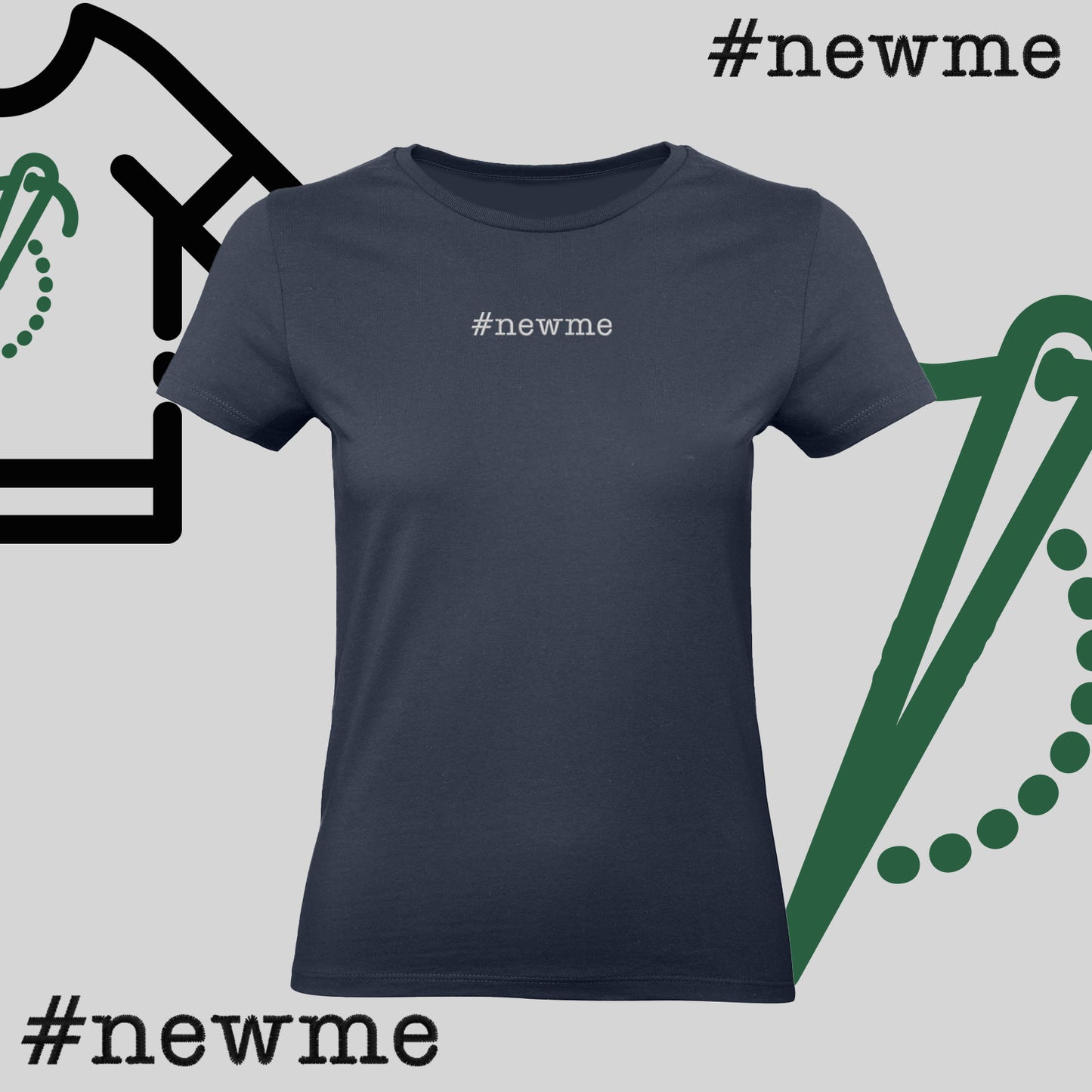 Koszulka damska "#newme" – haft komputerowy, motywacja i nowy styl