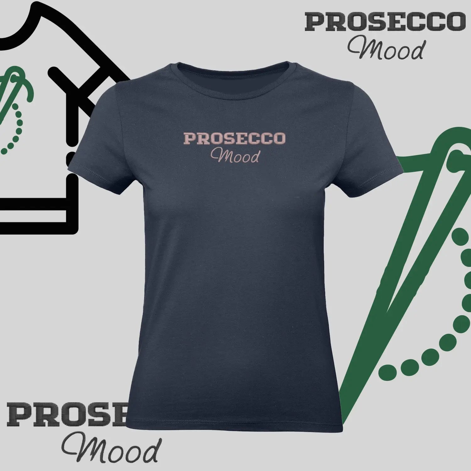 Koszulka damska "PROSECCO MOOD" – haft komputerowy, styl na każdą okazję Haft z radości