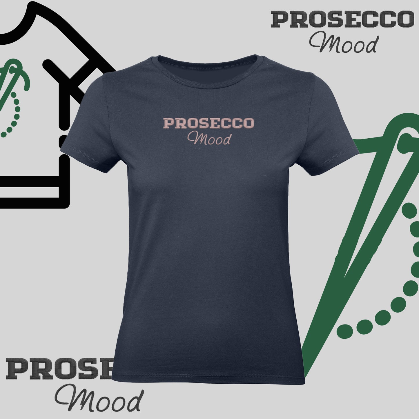 Koszulka damska "PROSECCO MOOD" – haft komputerowy, styl na każdą okazję