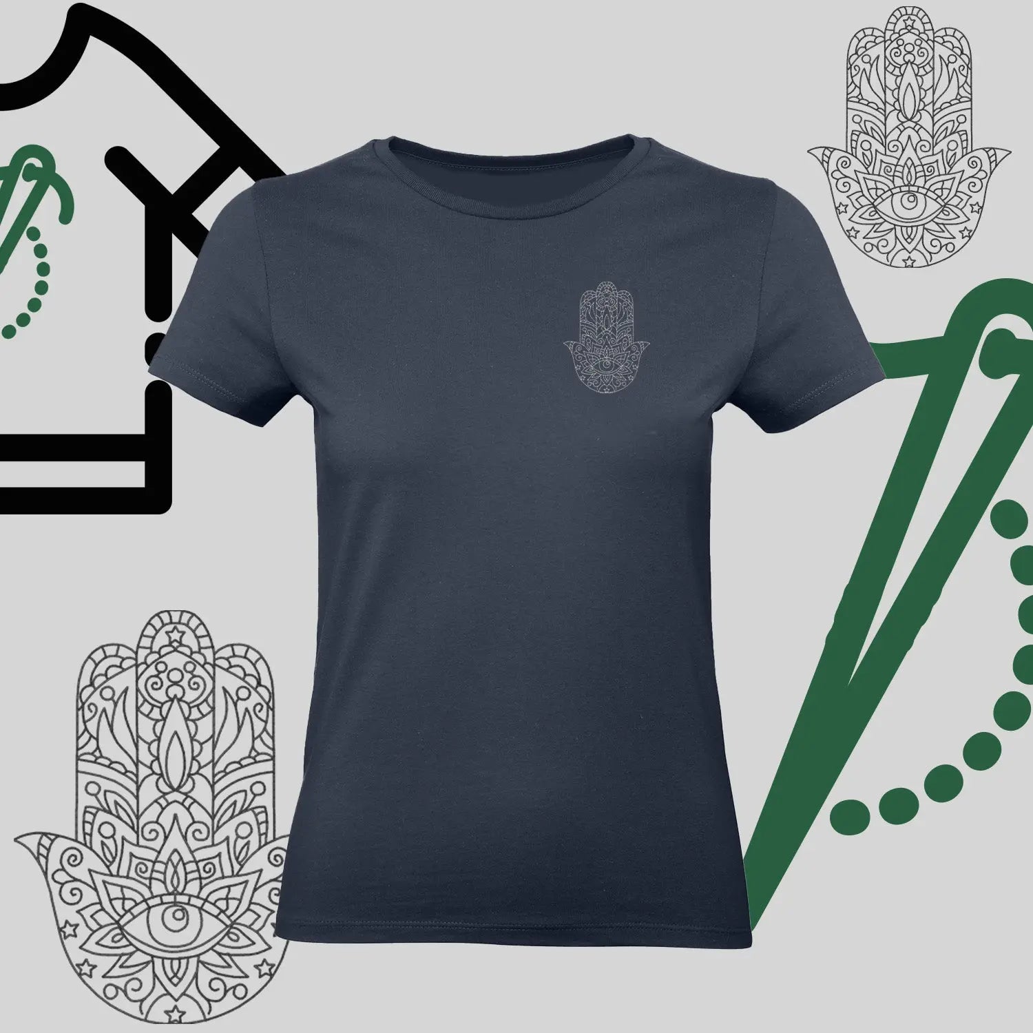 Koszulka damska "Hamsa" – haft komputerowy, symbol ochrony i stylu Haft z radości