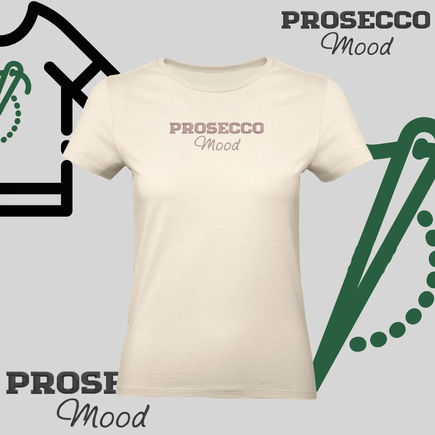Koszulka damska "PROSECCO MOOD" – haft komputerowy, styl na każdą okazję Haft z radości