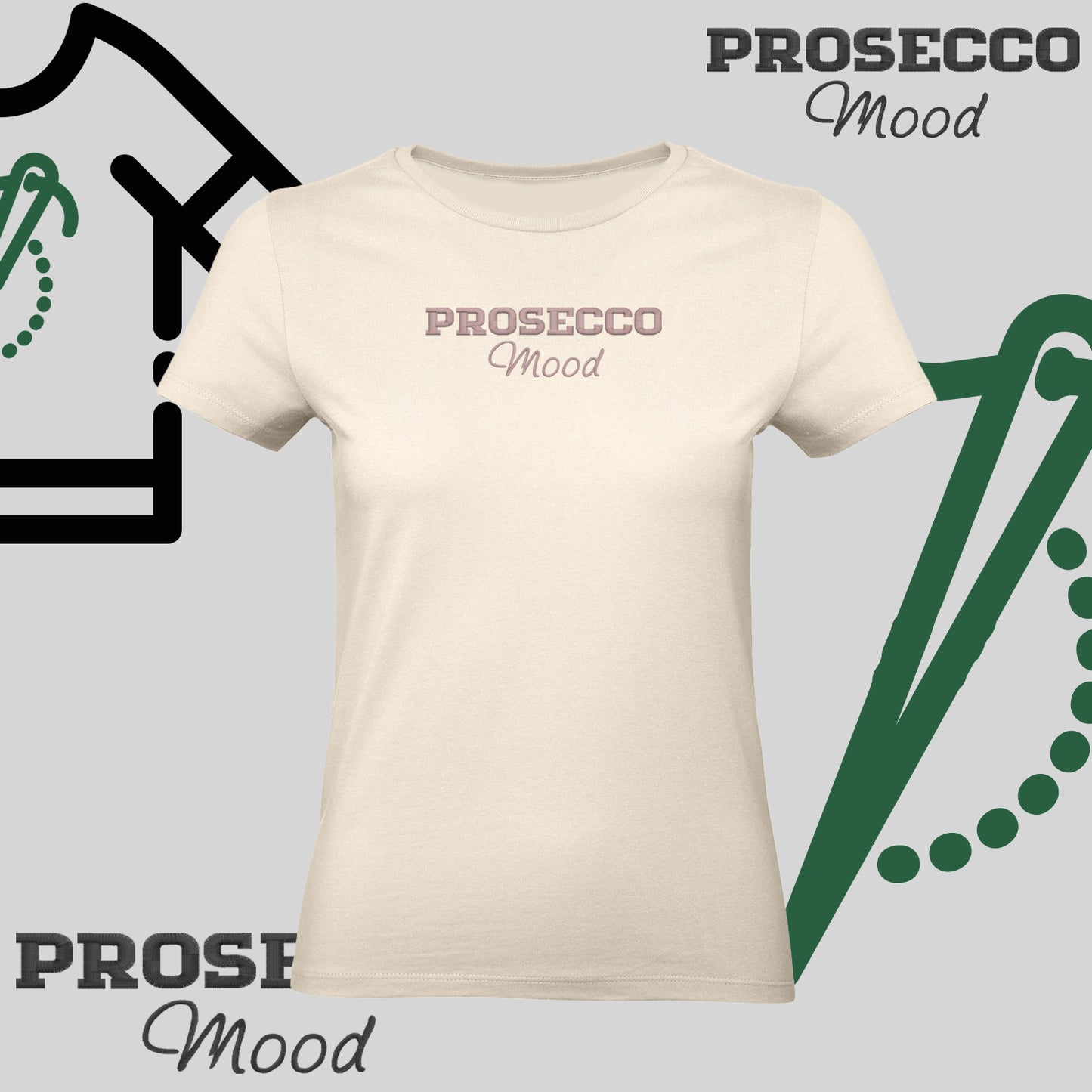 Koszulka damska "PROSECCO MOOD" – haft komputerowy, styl na każdą okazję