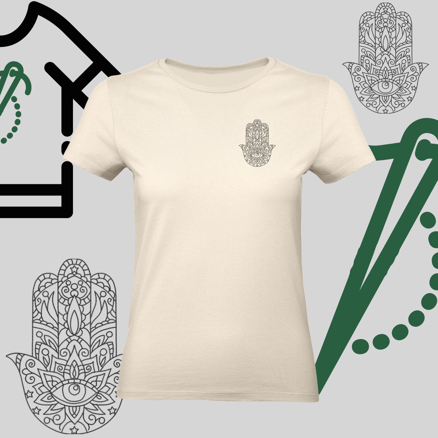 Koszulka damska "Hamsa" – haft komputerowy, symbol ochrony i stylu