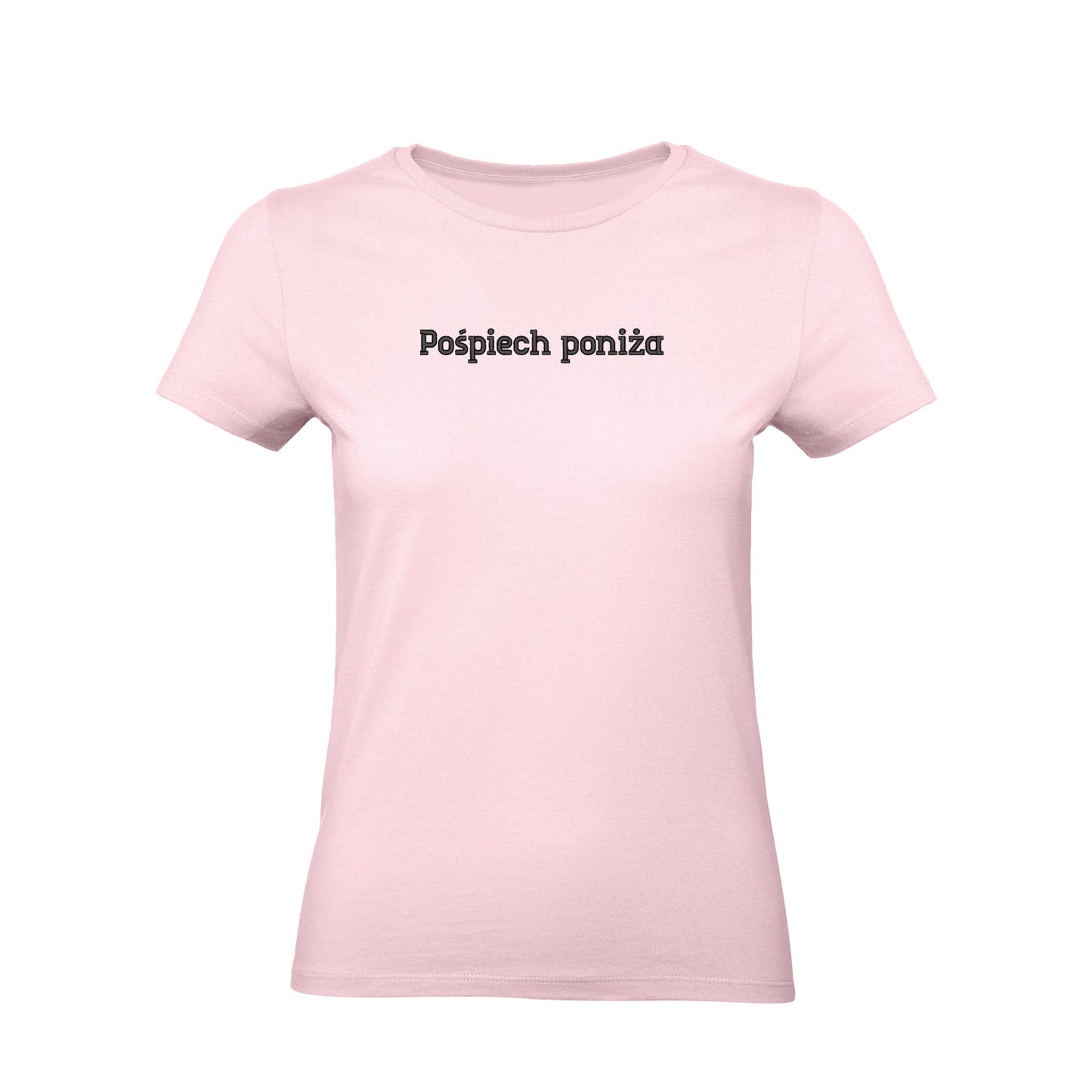 Koszulka damska „Pośpiech poniża” – Haft 3D, Styl i Dystans do Życia