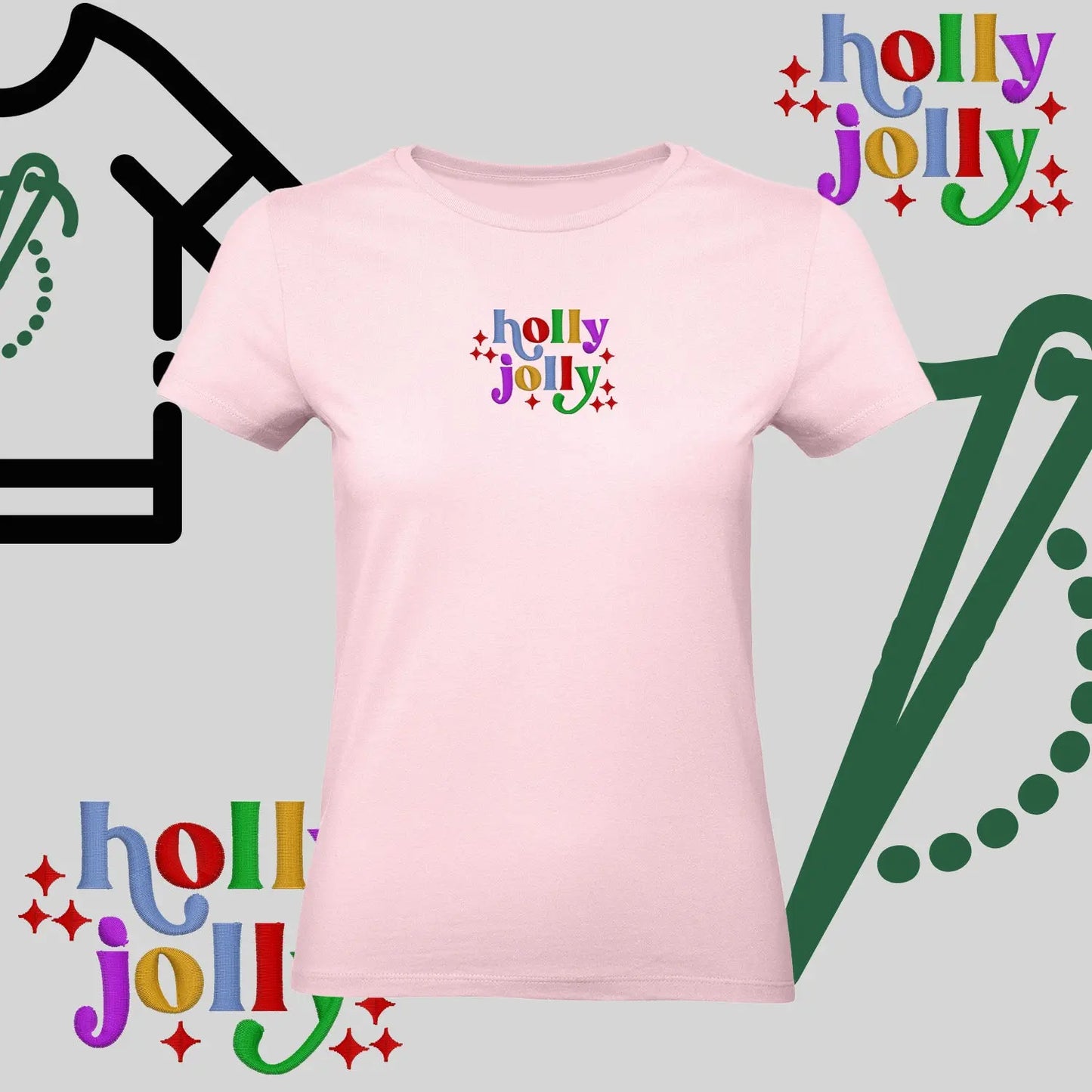 Koszulka damska  "Holly Jolly" – haft komputerowy, styl z pozytywnym przekazem Haft z radości