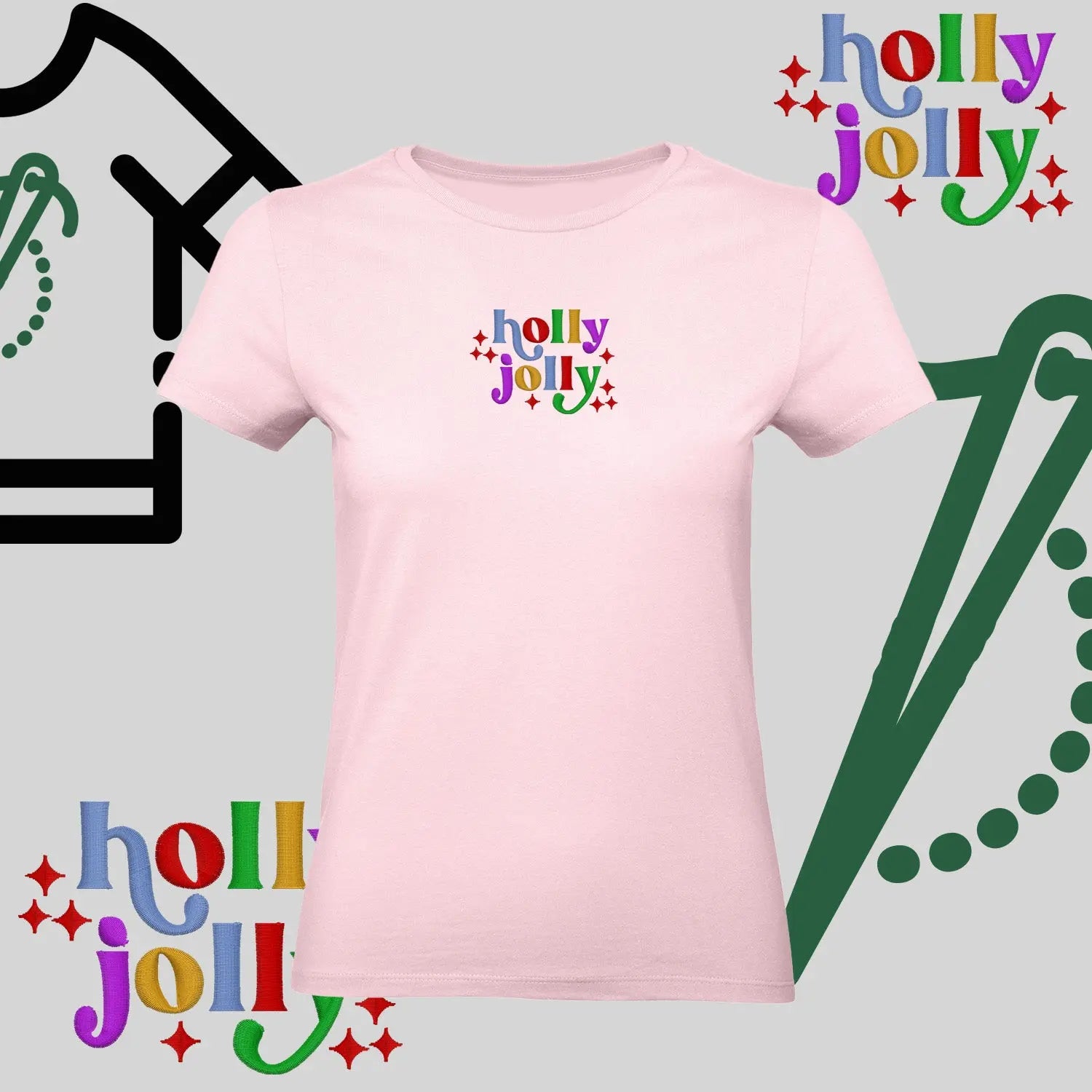 Koszulka damska  "Holly Jolly" – haft komputerowy, styl z pozytywnym przekazem Haft z radości