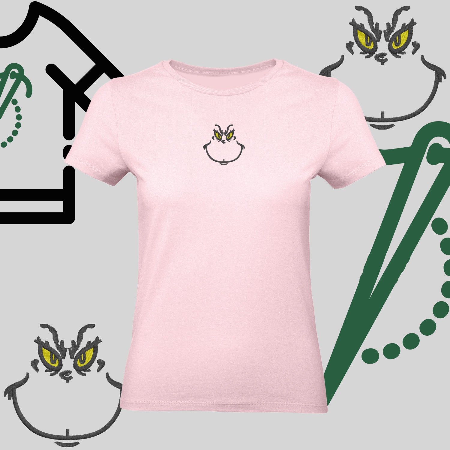 Koszulka damska  "Grinch" – haft komputerowy, styl z pozytywnym przekazem