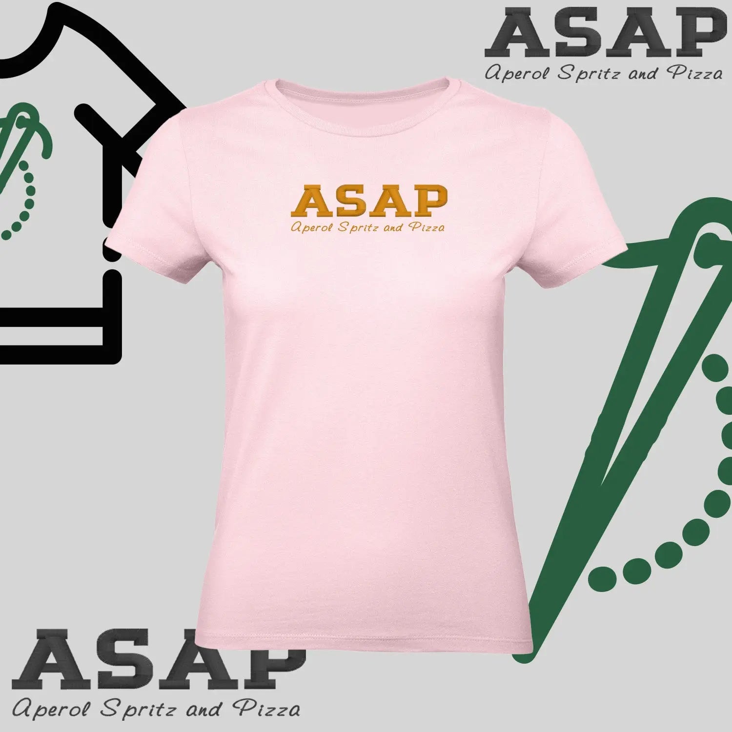 Koszulka damska "ASAP – Aperol Spritz and Pizza" – haft, włoski klimat Haft z radości