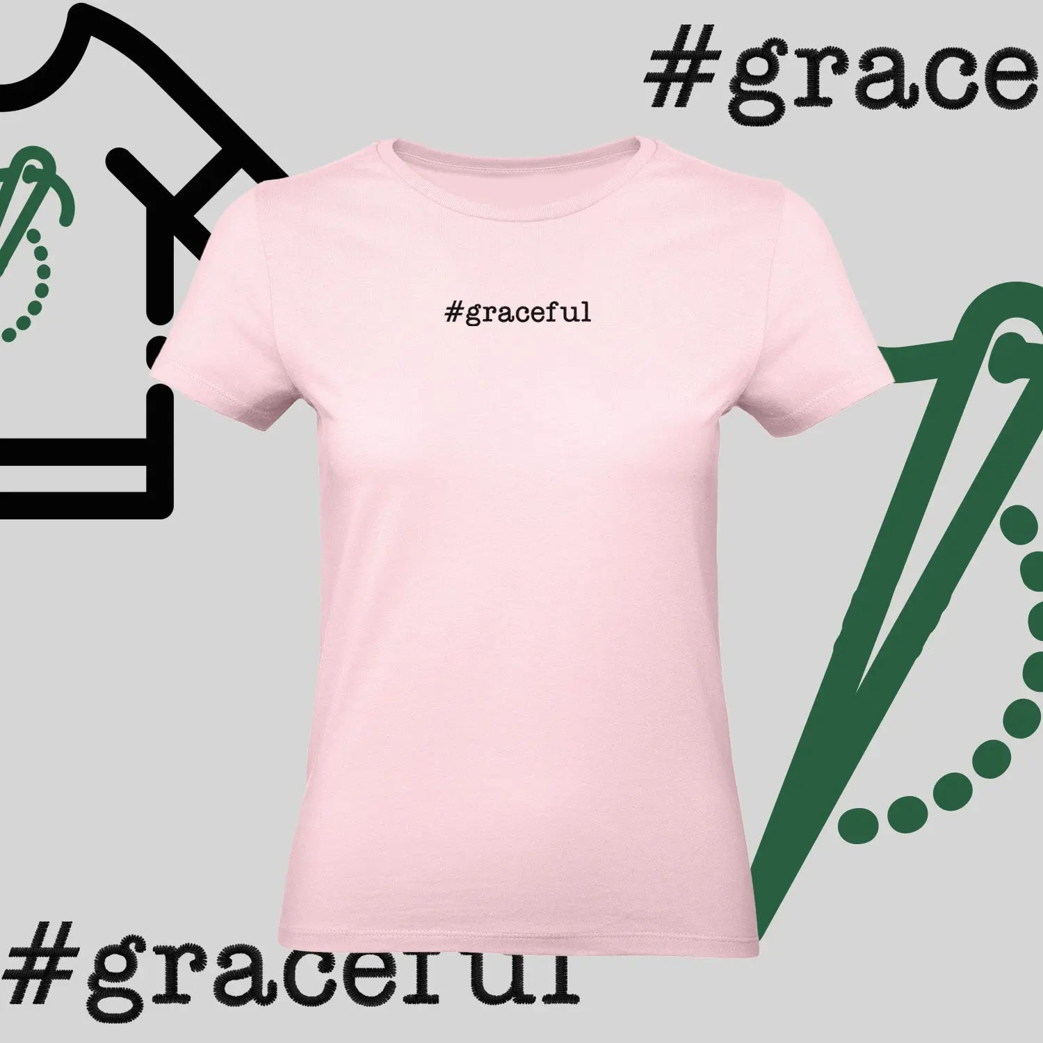 Koszulka damska "#graceful" – haft komputerowy, elegancja w stylu casual Haft z radości