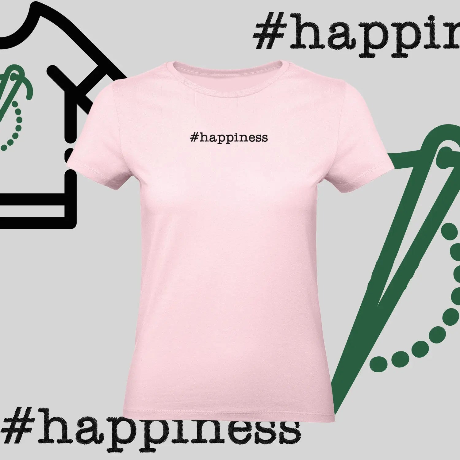 Koszulka damska "#happiness" – haft komputerowy, styl z pozytywną energią Haft z radości