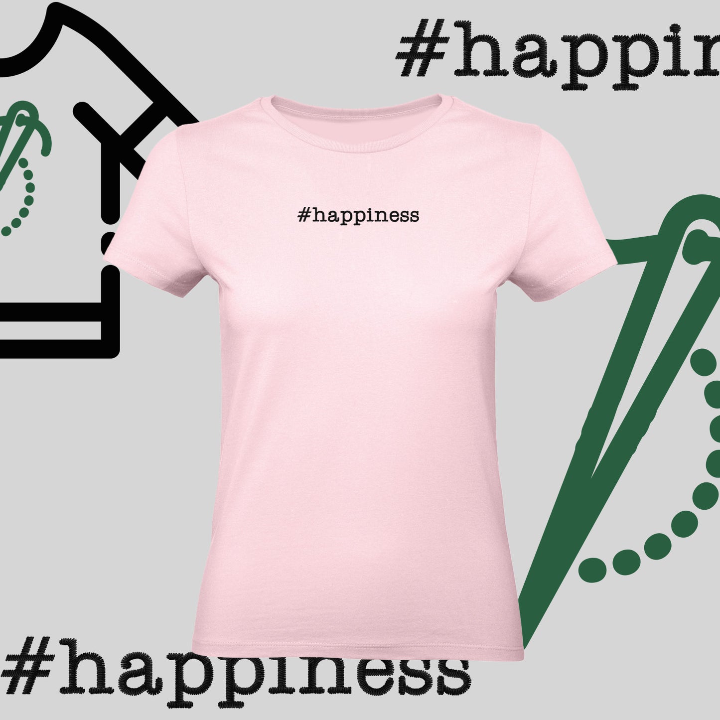 Koszulka damska "#happiness" – haft komputerowy, styl z pozytywną energią