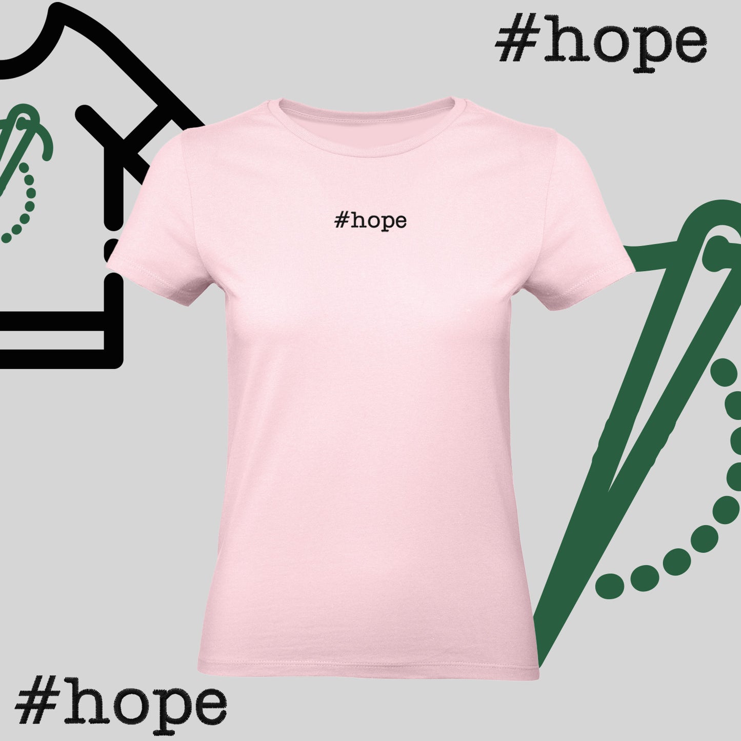 Koszulka damska "#hope" – haft komputerowy, inspiracja na co dzień