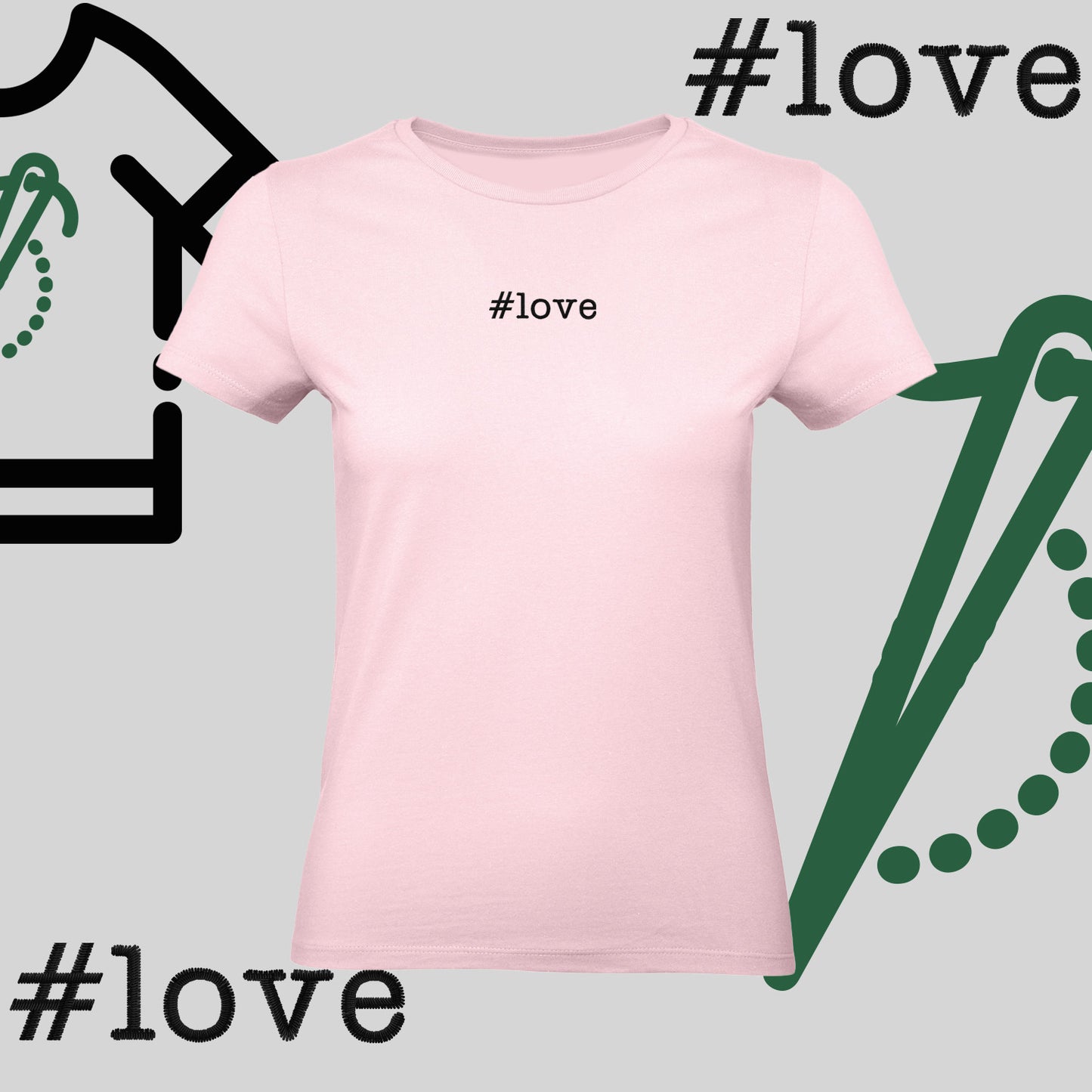 Koszulka damska  "#love" – haft komputerowy, styl z pozytywnym przekazem