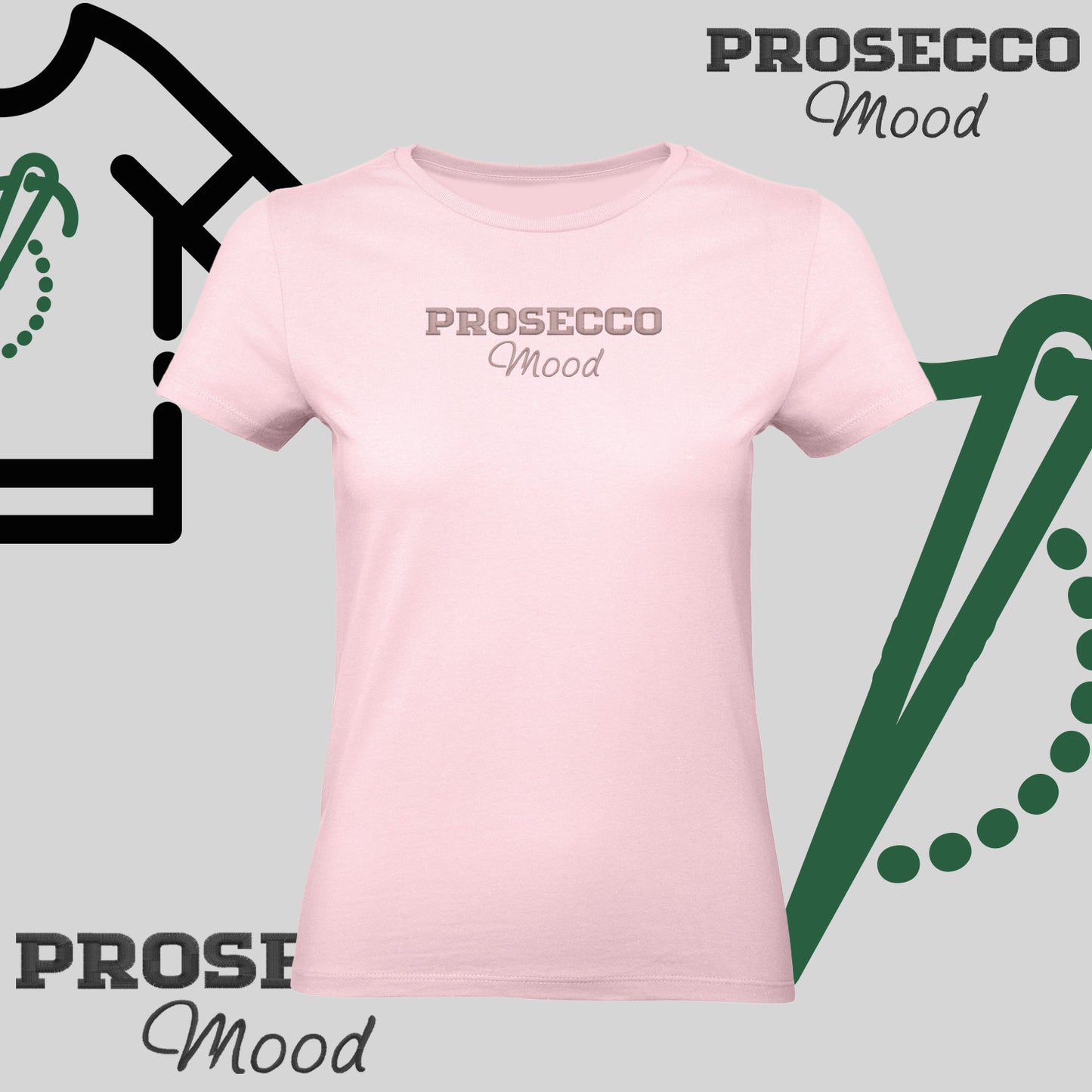 Koszulka damska "PROSECCO MOOD" – haft komputerowy, styl na każdą okazję