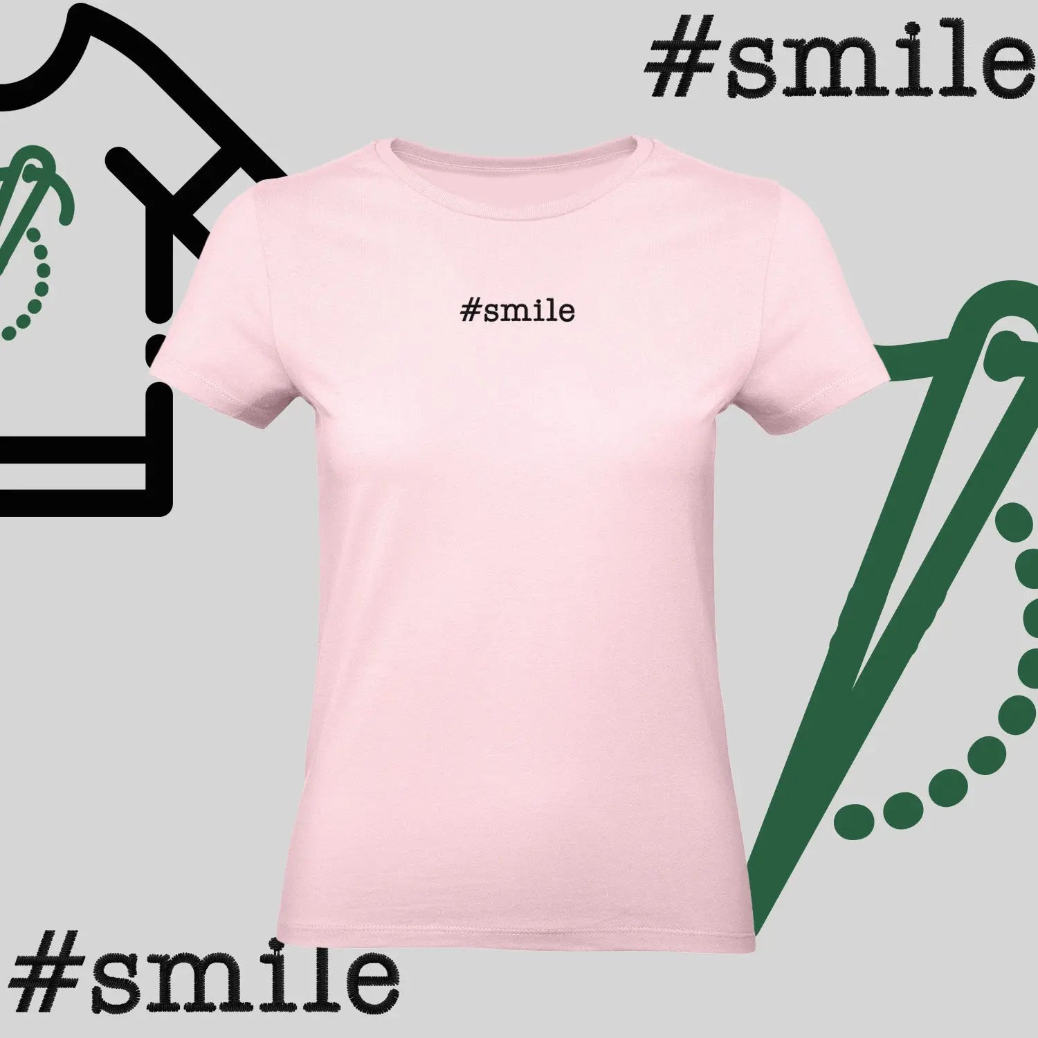 Koszulka damska "#SMILE" – haft komputerowy, pozytywny styl na co dzień Haft z radości